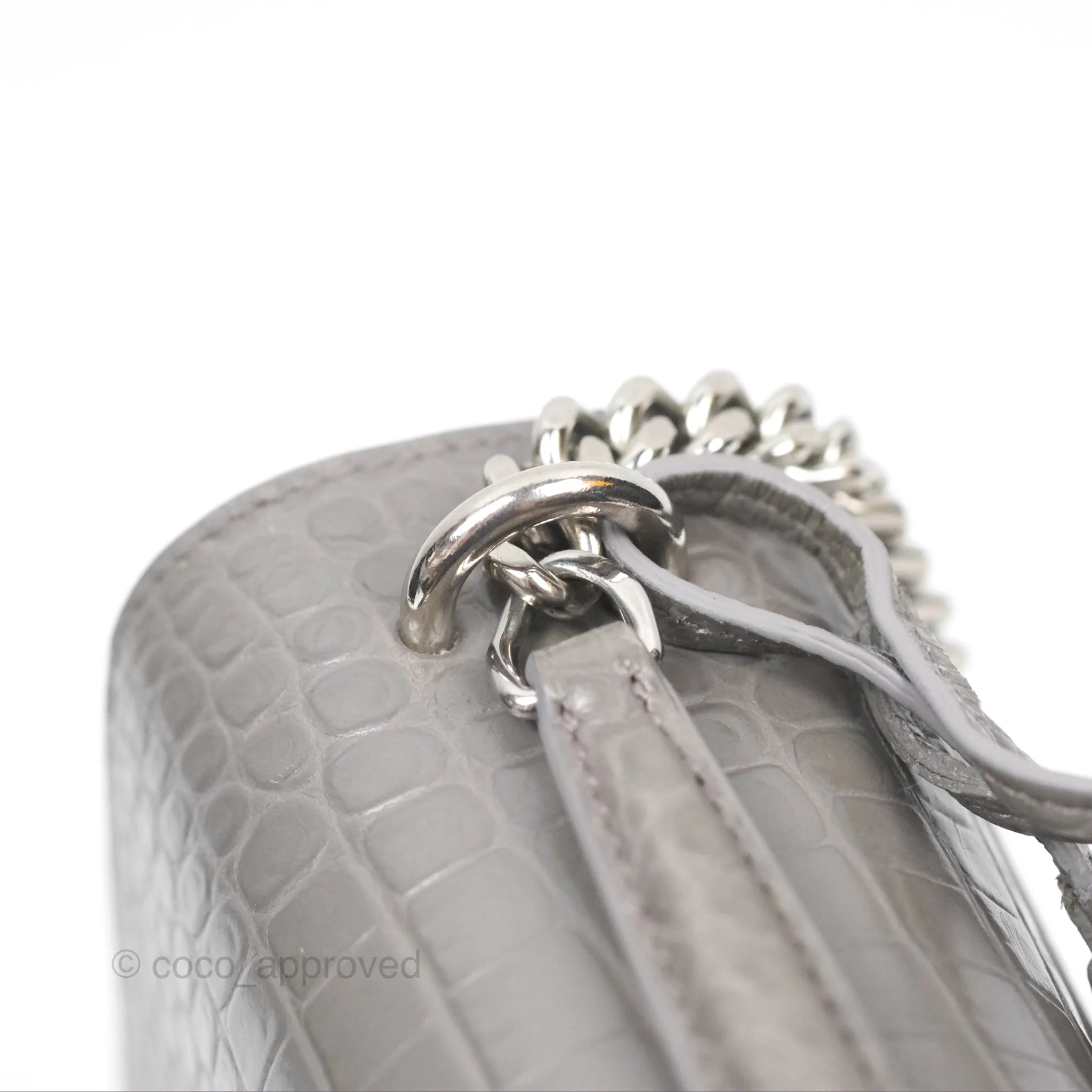 Saint Laurent Sunset Medium Grey Croc-effected Silver Hardware