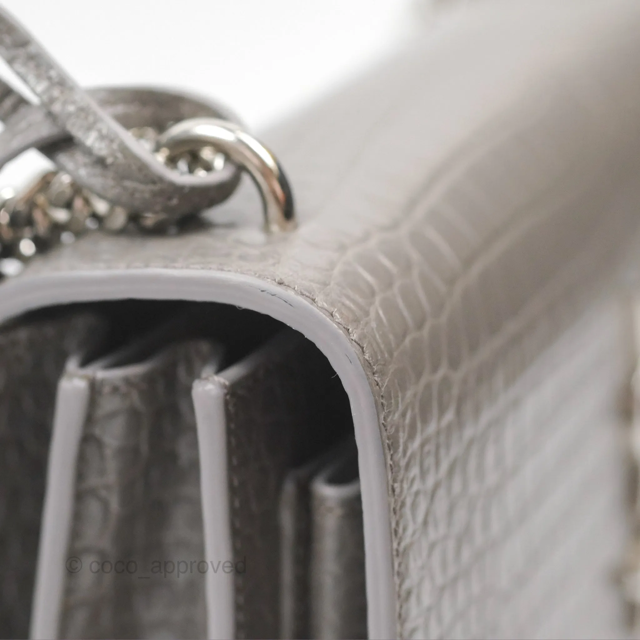 Saint Laurent Sunset Medium Grey Croc-effected Silver Hardware