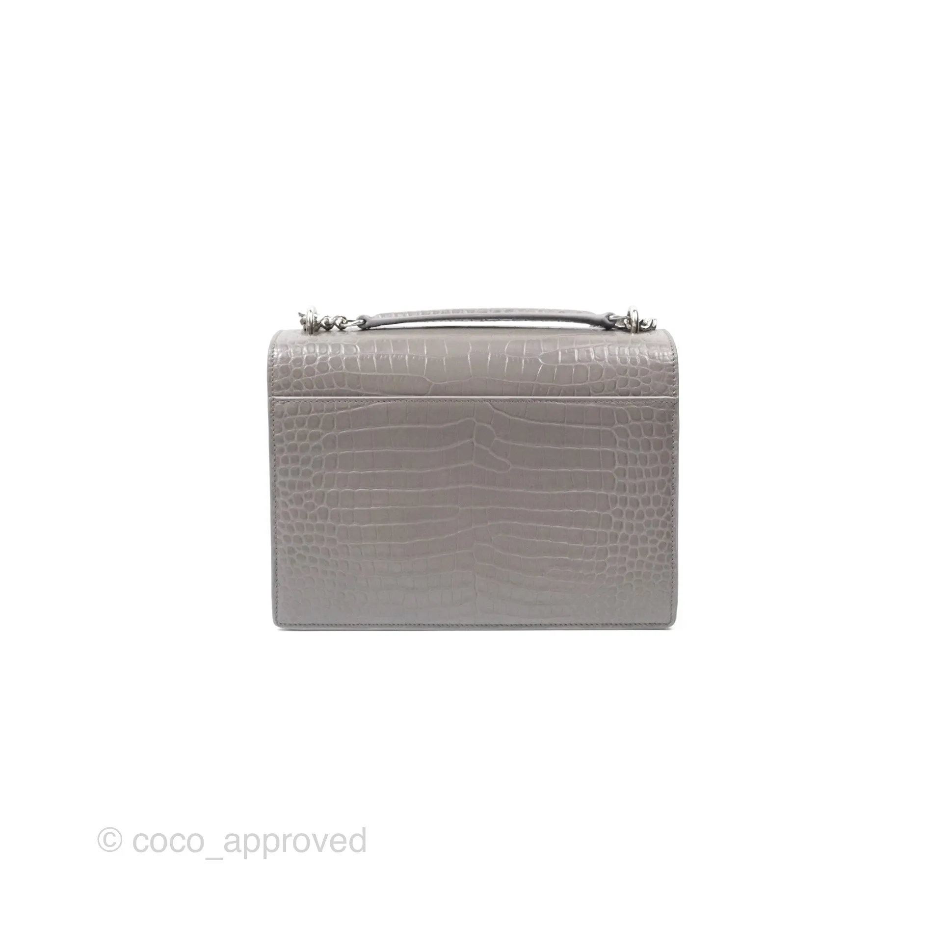 Saint Laurent Sunset Medium Grey Croc-effected Silver Hardware