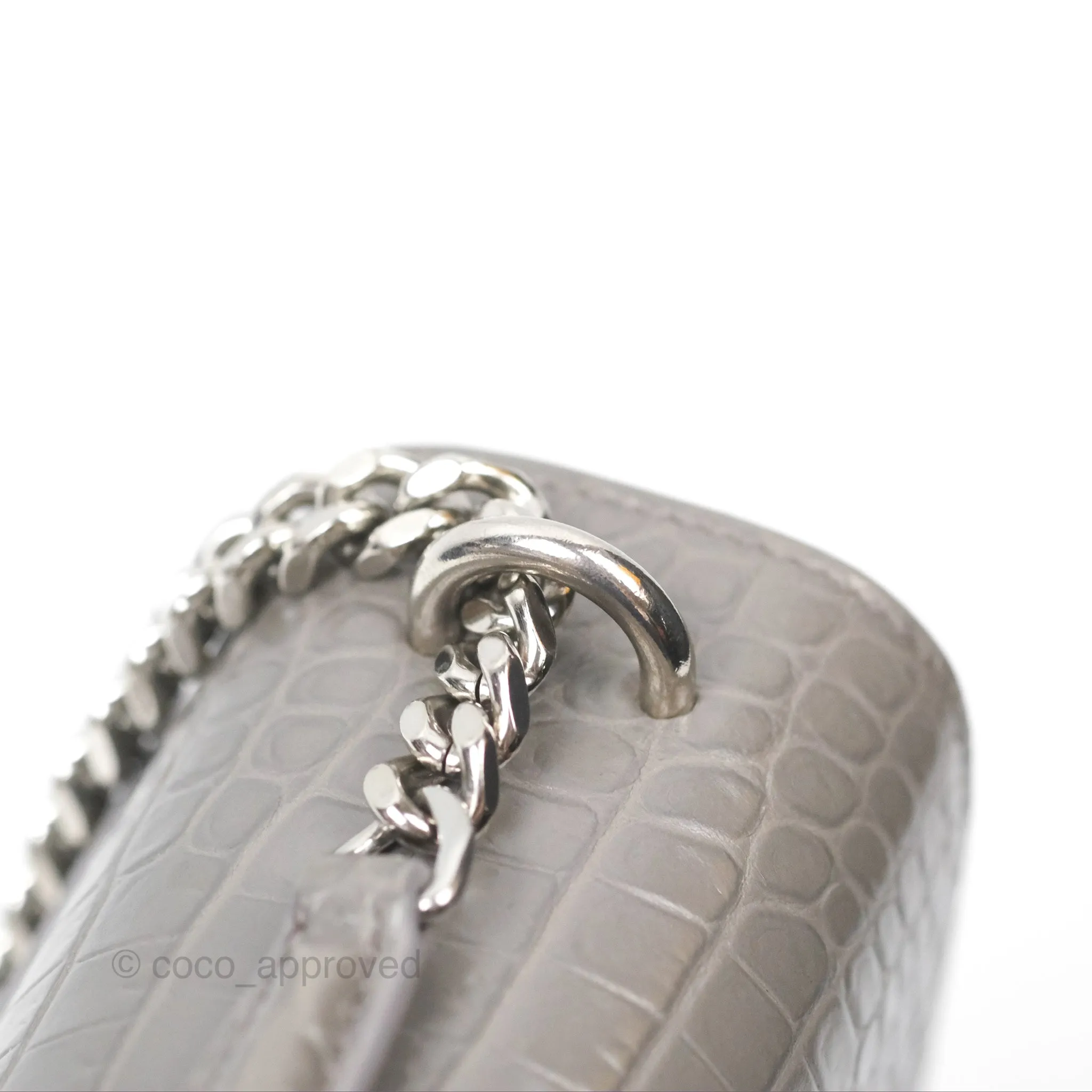 Saint Laurent Sunset Medium Grey Croc-effected Silver Hardware