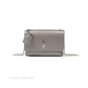 Saint Laurent Sunset Medium Grey Croc-effected Silver Hardware