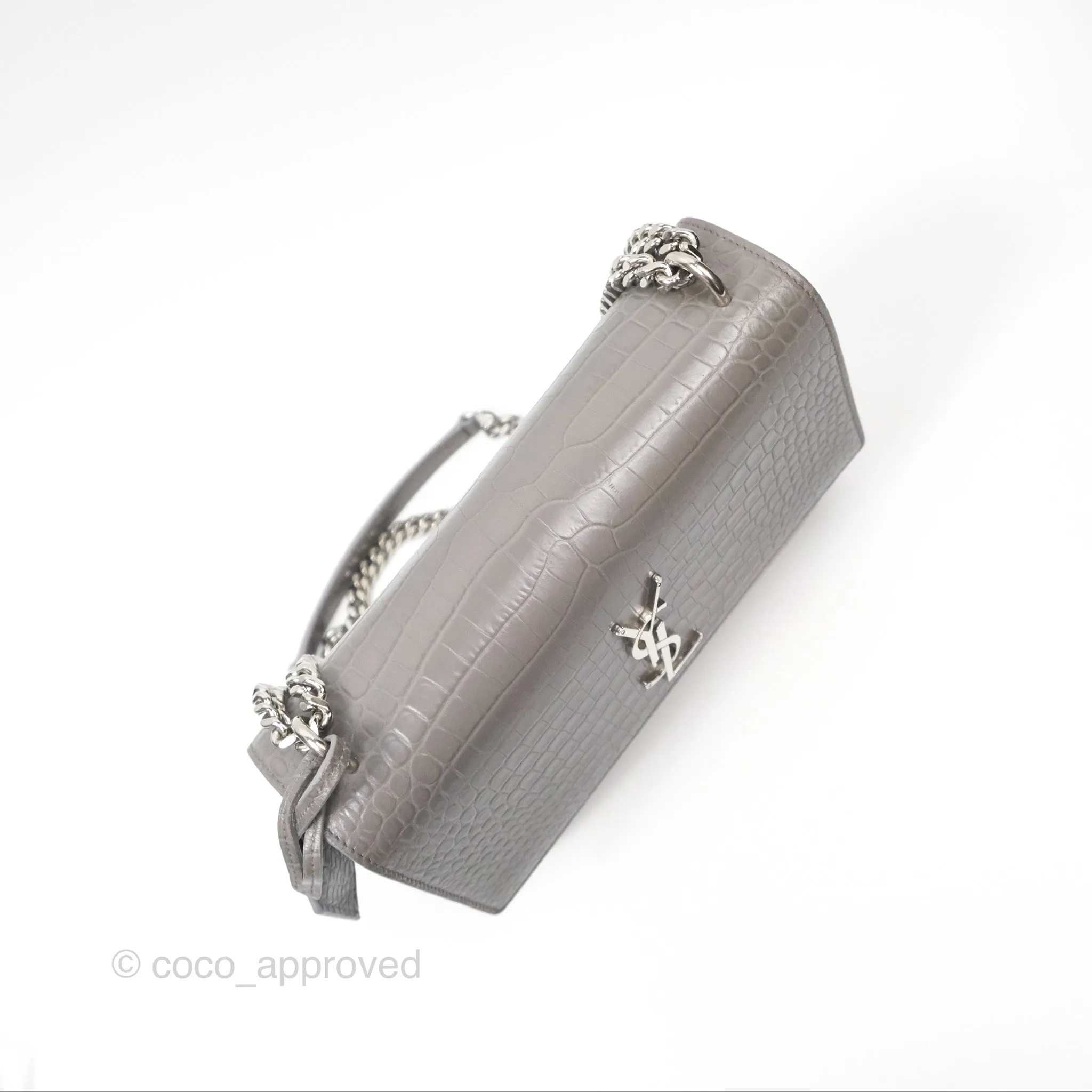 Saint Laurent Sunset Medium Grey Croc-effected Silver Hardware