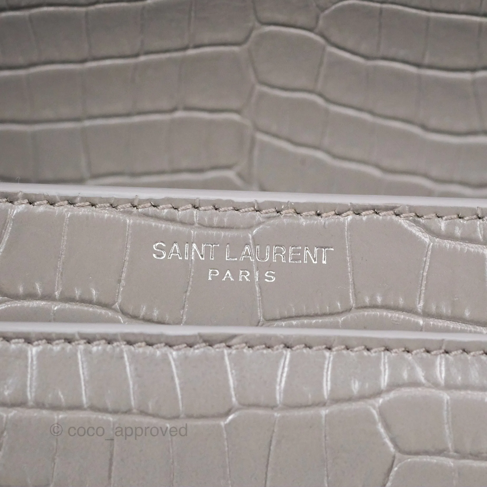 Saint Laurent Sunset Medium Grey Croc-effected Silver Hardware