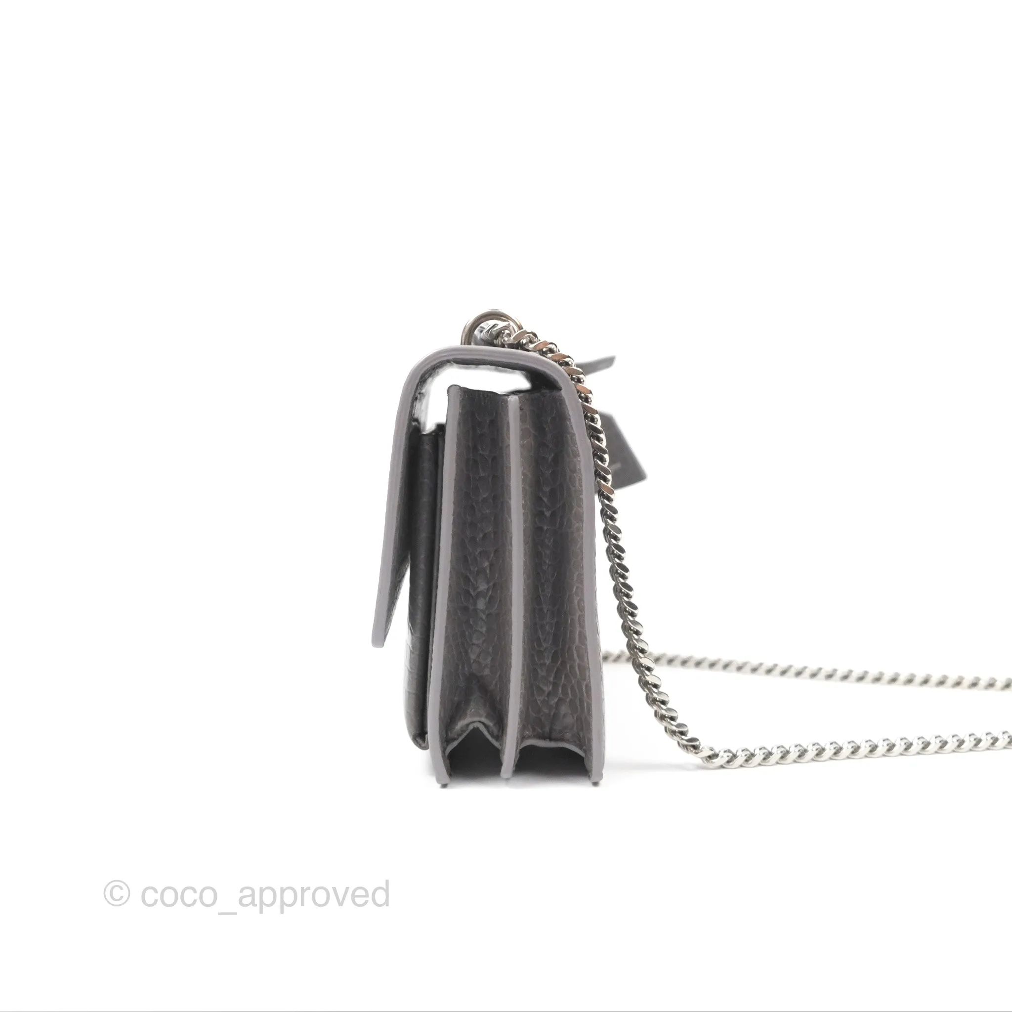 Saint Laurent Sunset Medium Grey Croc-effected Silver Hardware