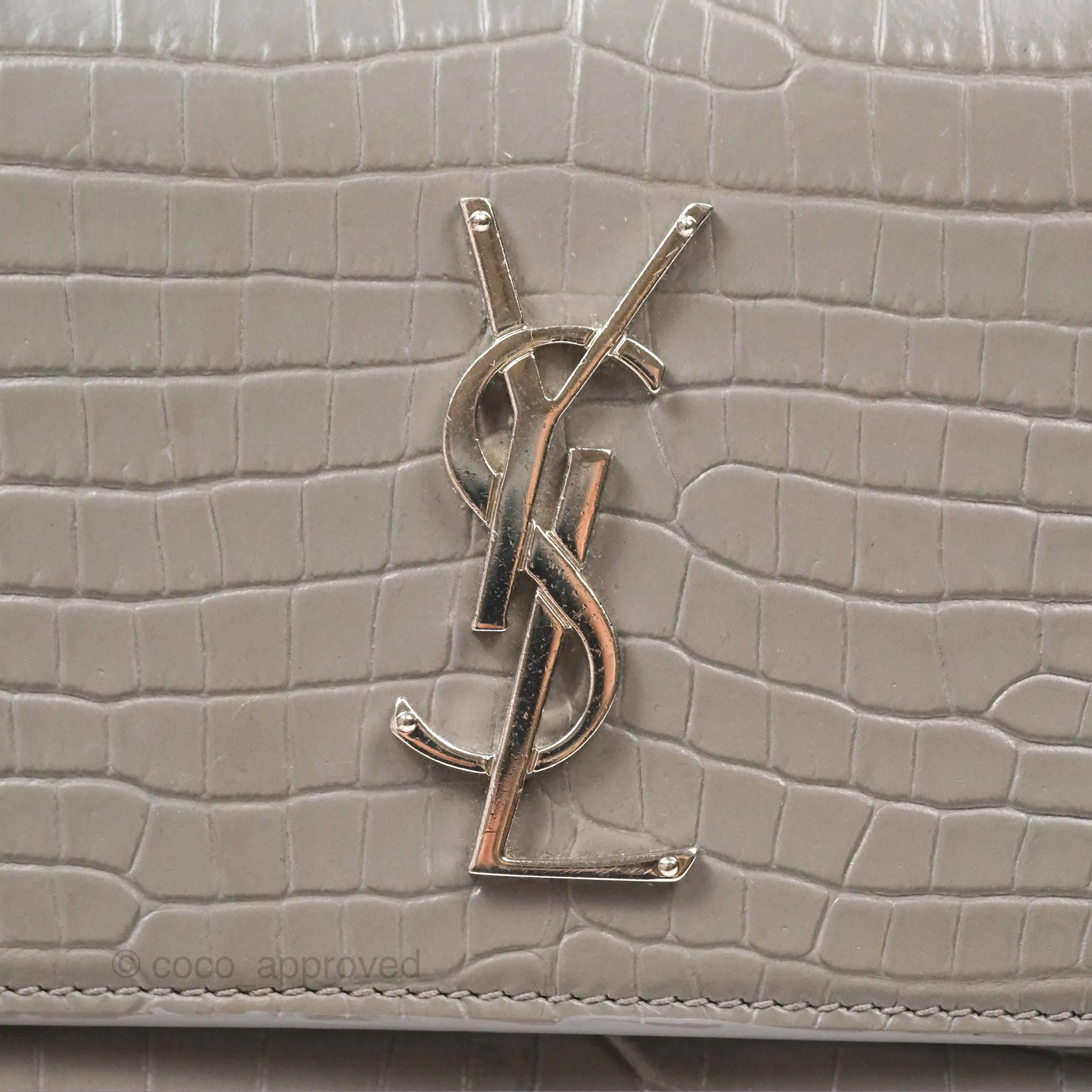 Saint Laurent Sunset Medium Grey Croc-effected Silver Hardware