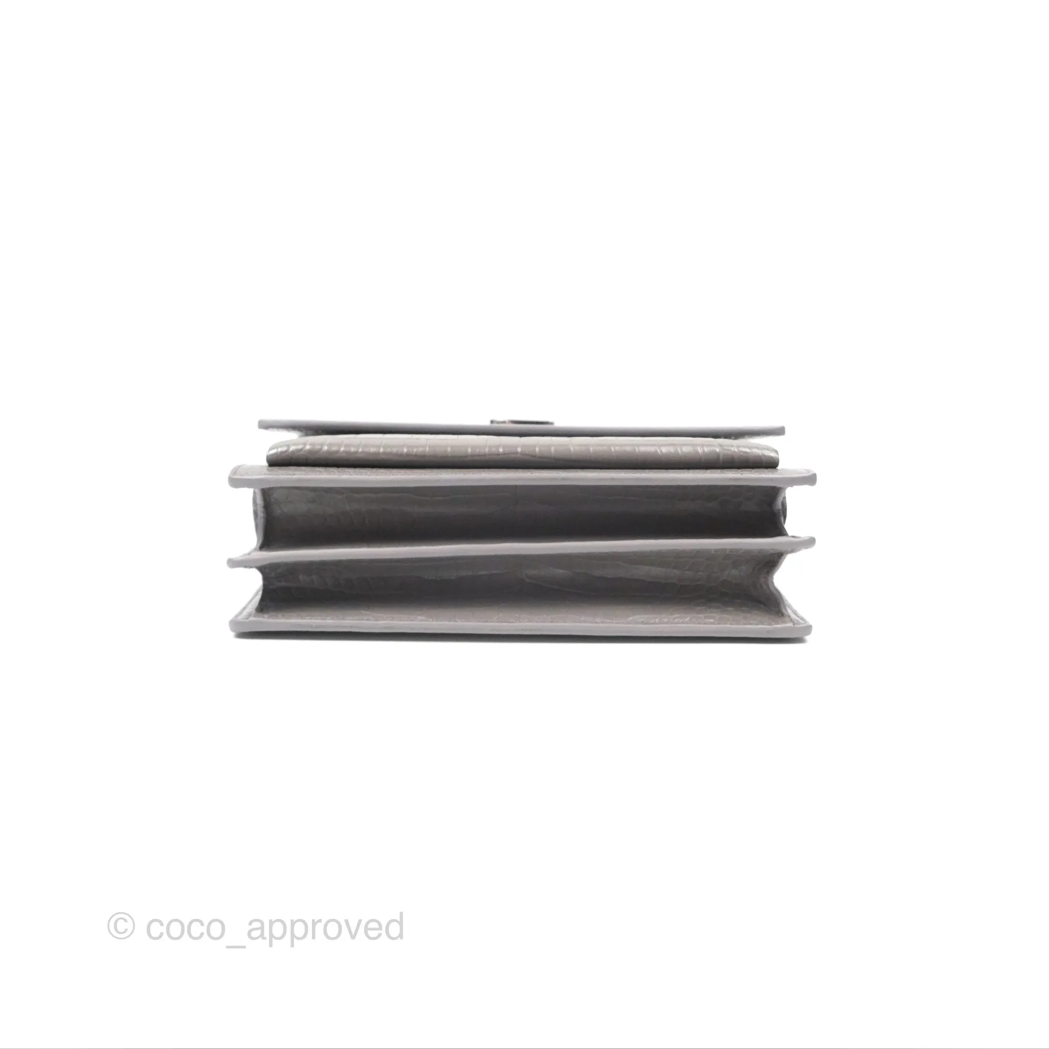 Saint Laurent Sunset Medium Grey Croc-effected Silver Hardware