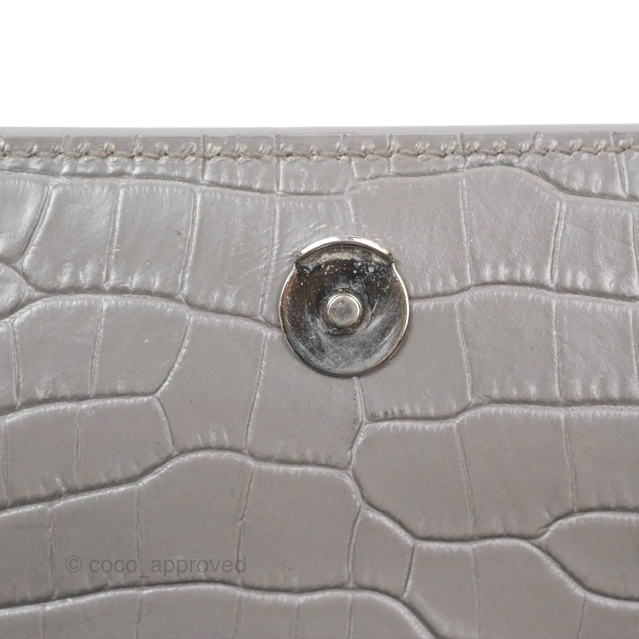 Saint Laurent Sunset Medium Grey Croc-effected Silver Hardware
