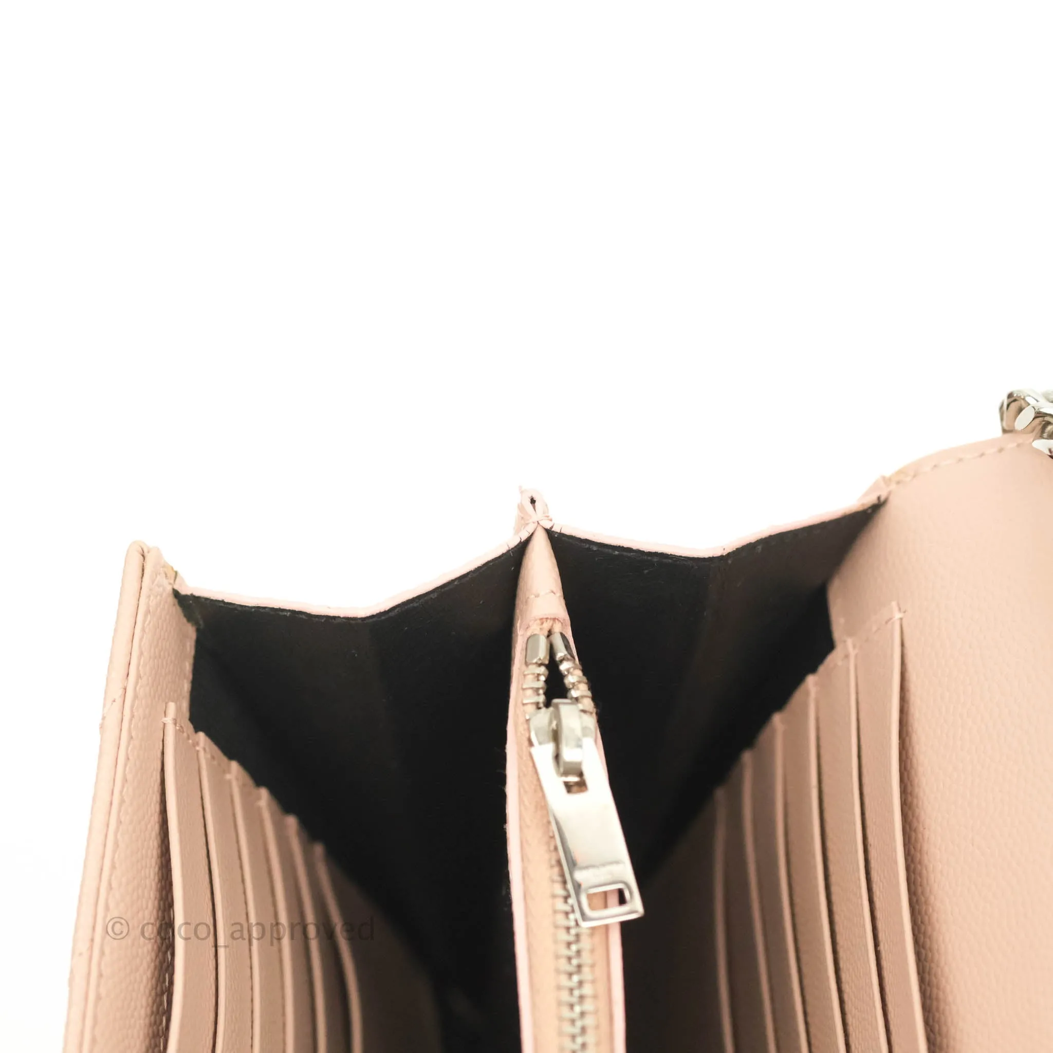 Saint Laurent Wallet on Chain Beige Pink Grained Leather Silver Hardware