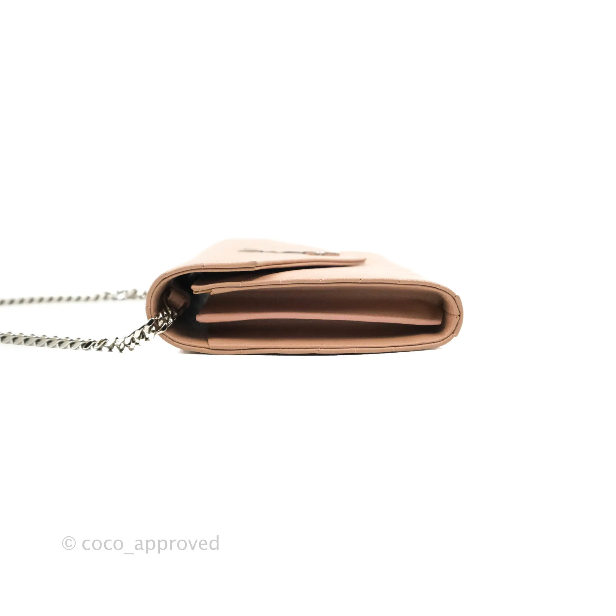Saint Laurent Wallet on Chain Beige Pink Grained Leather Silver Hardware