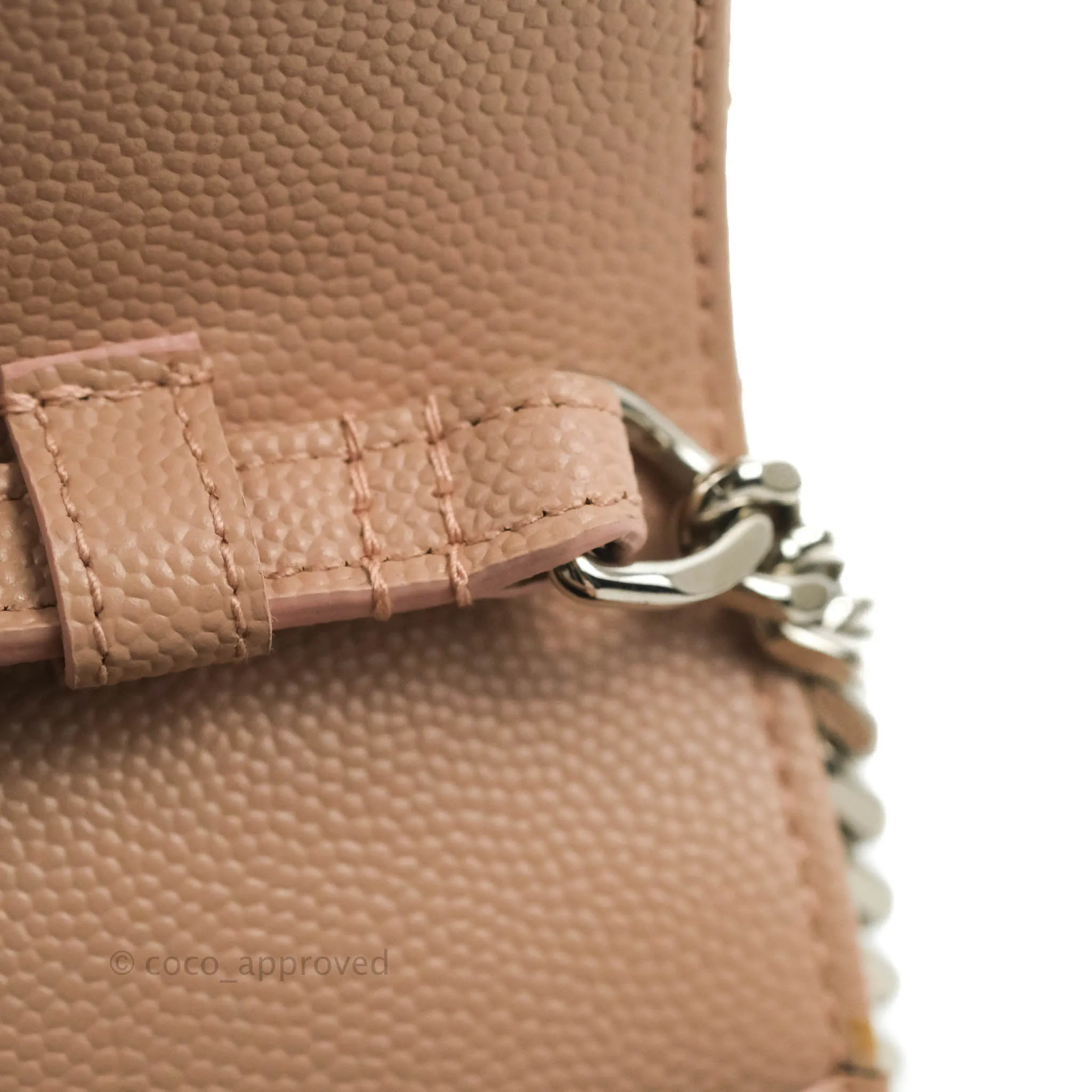 Saint Laurent Wallet on Chain Beige Pink Grained Leather Silver Hardware