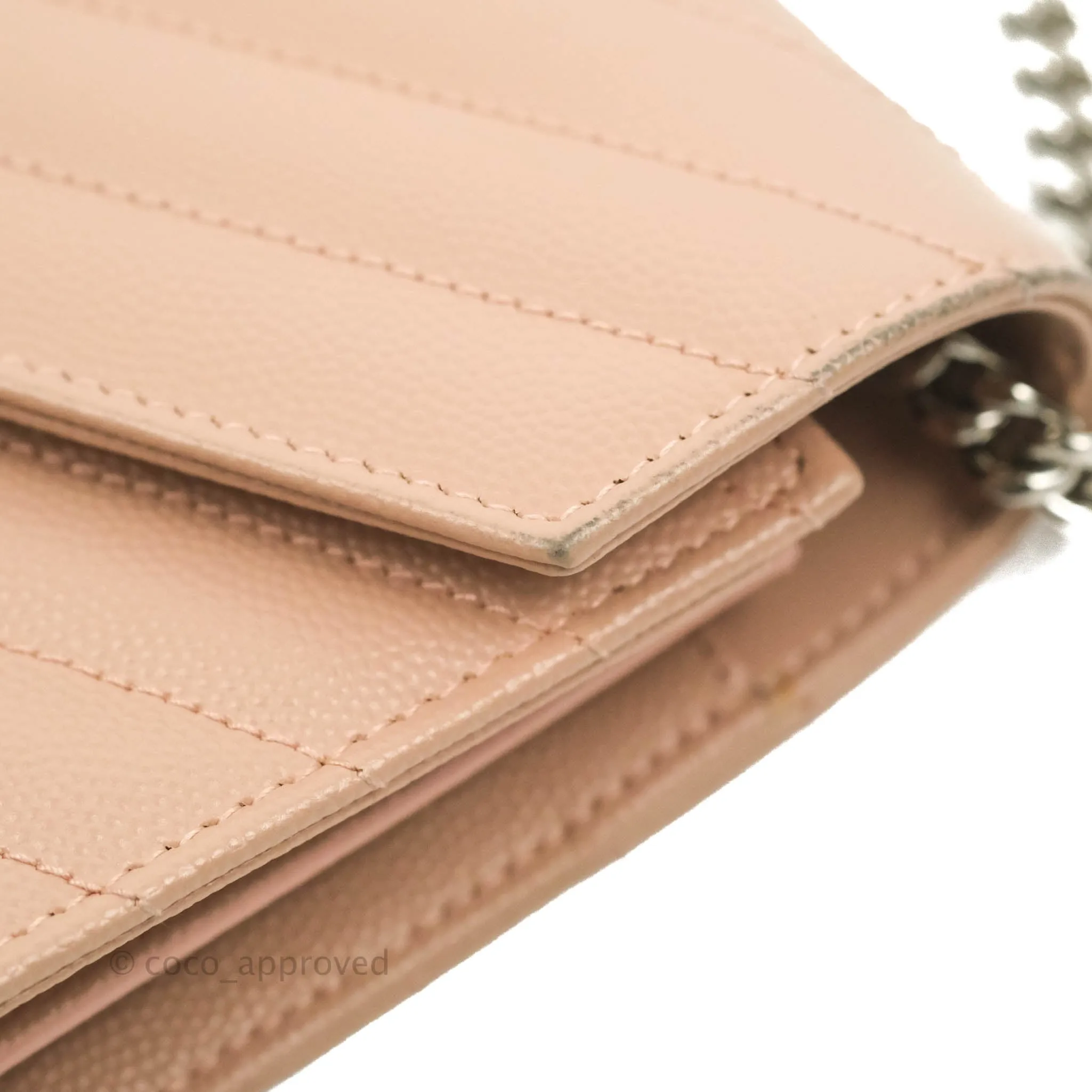 Saint Laurent Wallet on Chain Beige Pink Grained Leather Silver Hardware
