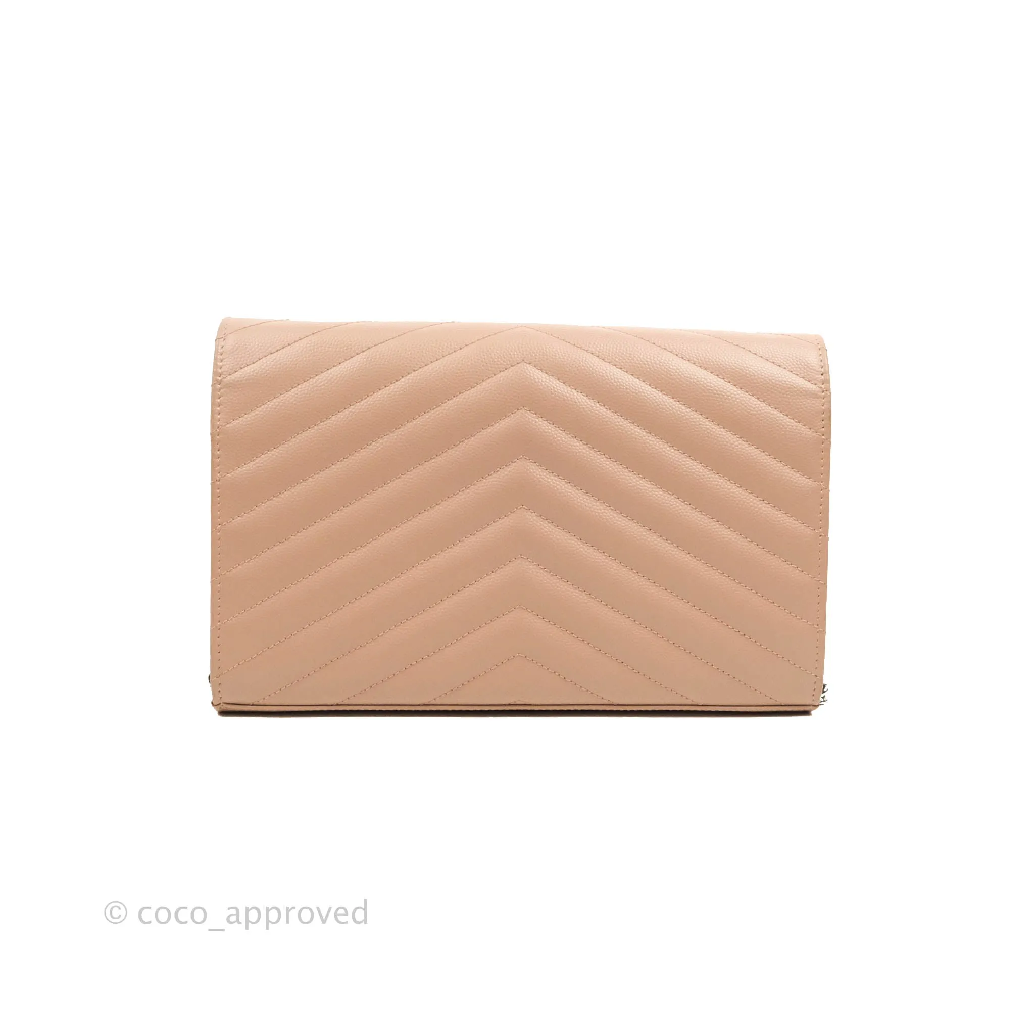 Saint Laurent Wallet on Chain Beige Pink Grained Leather Silver Hardware