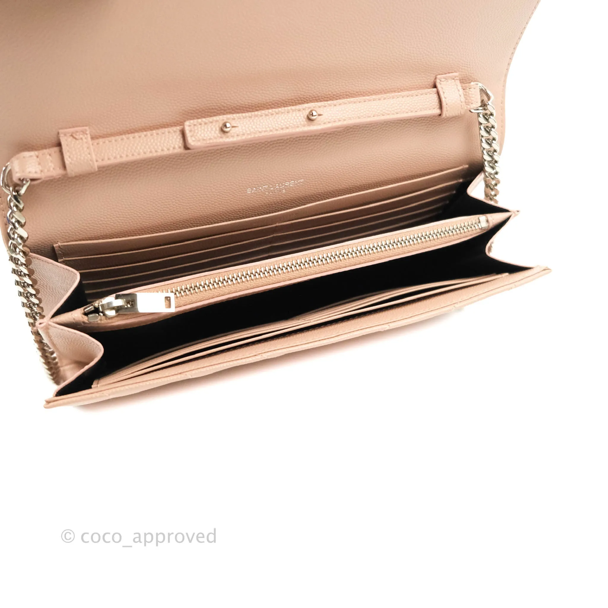 Saint Laurent Wallet on Chain Beige Pink Grained Leather Silver Hardware