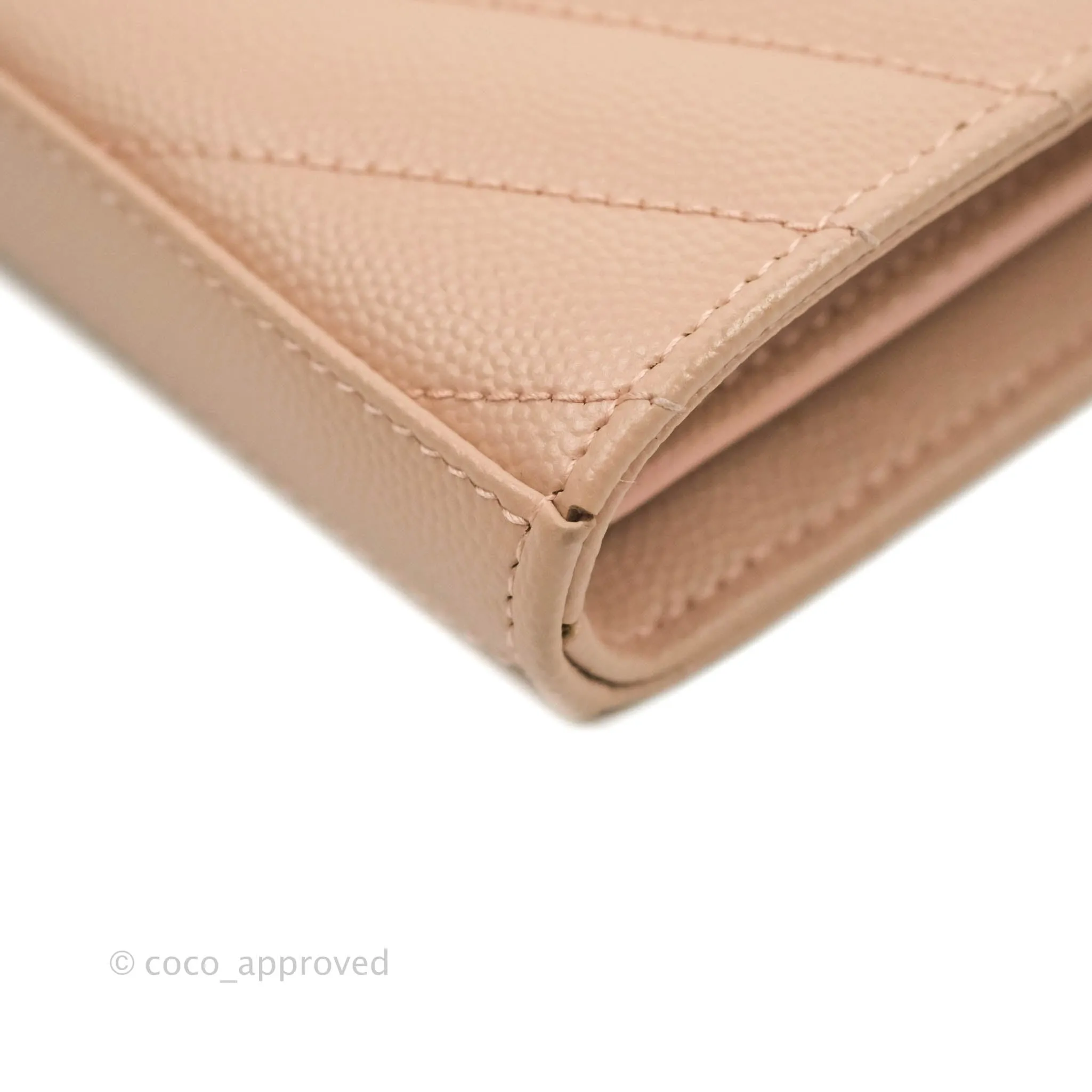 Saint Laurent Wallet on Chain Beige Pink Grained Leather Silver Hardware