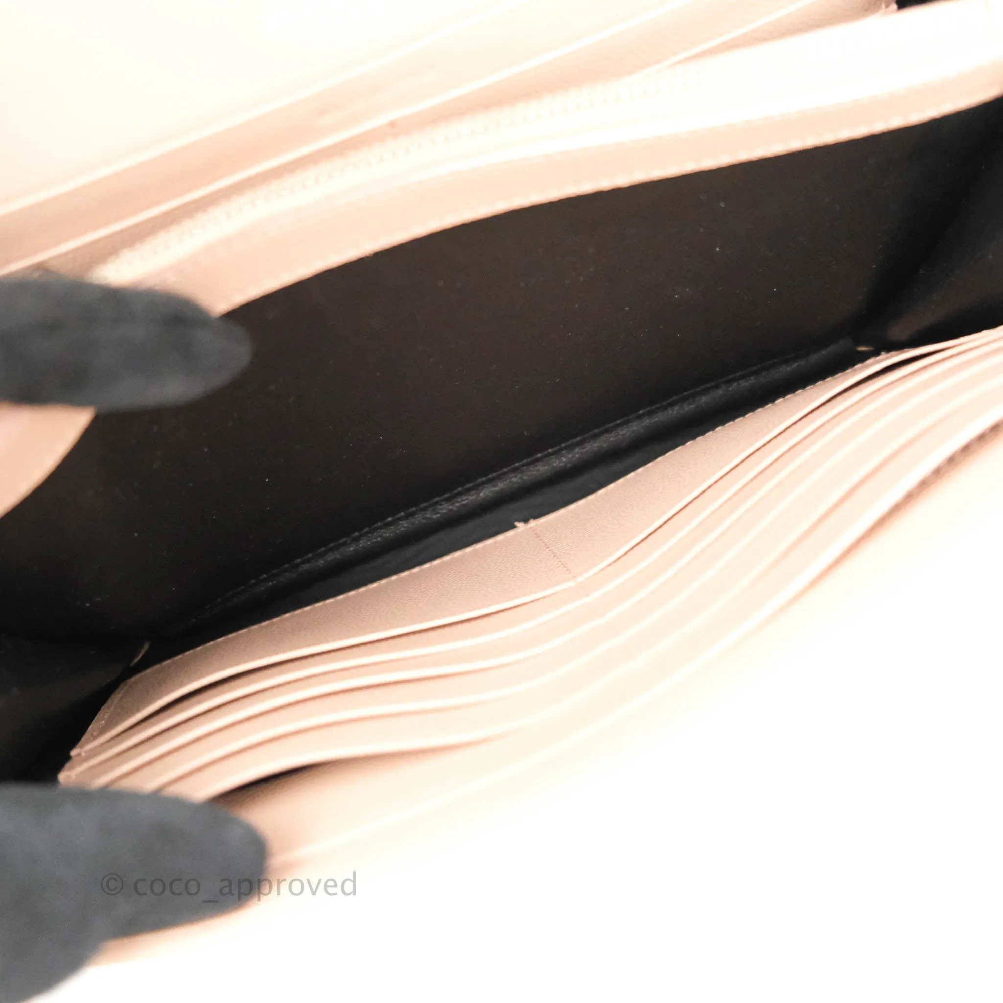 Saint Laurent Wallet on Chain Beige Pink Grained Leather Silver Hardware