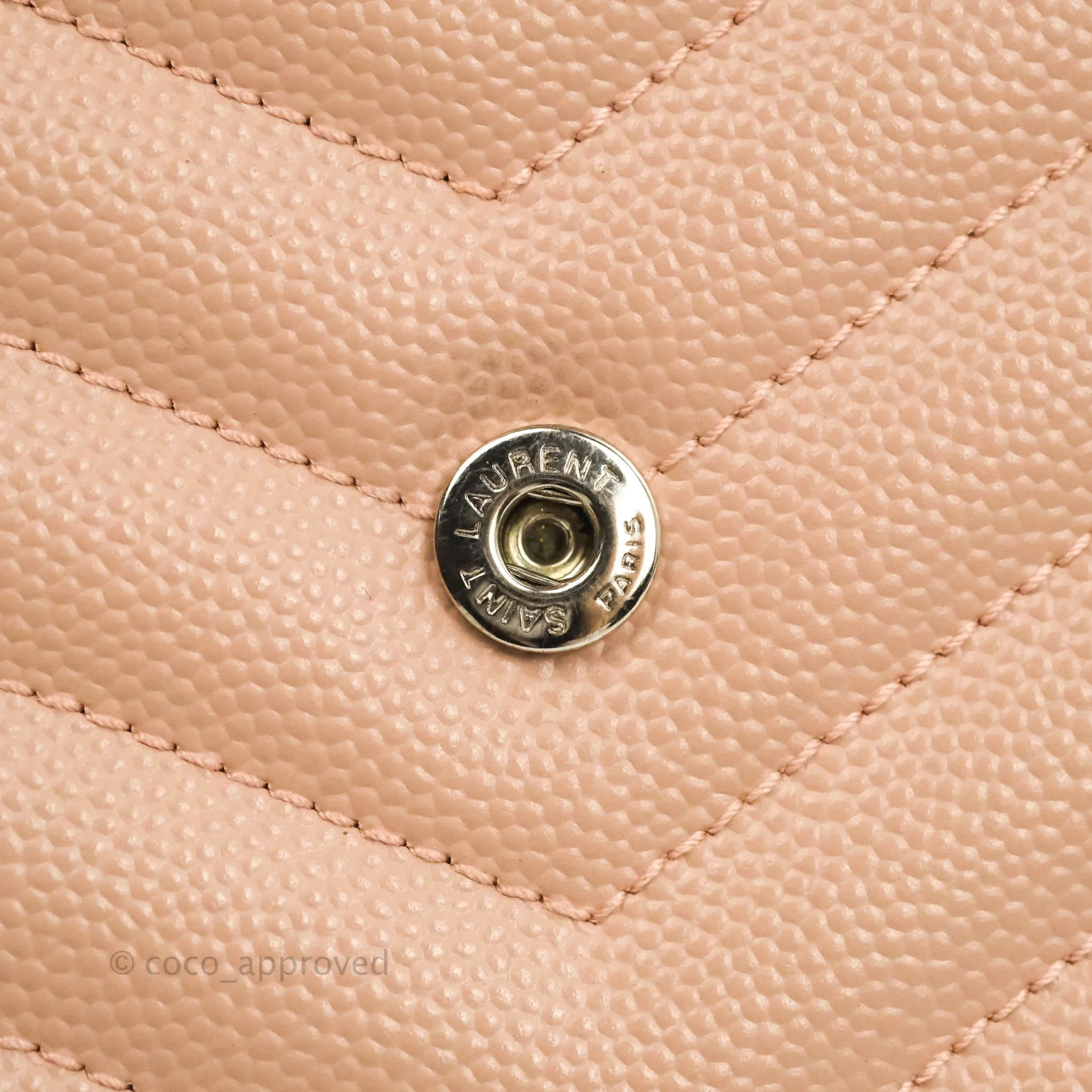 Saint Laurent Wallet on Chain Beige Pink Grained Leather Silver Hardware