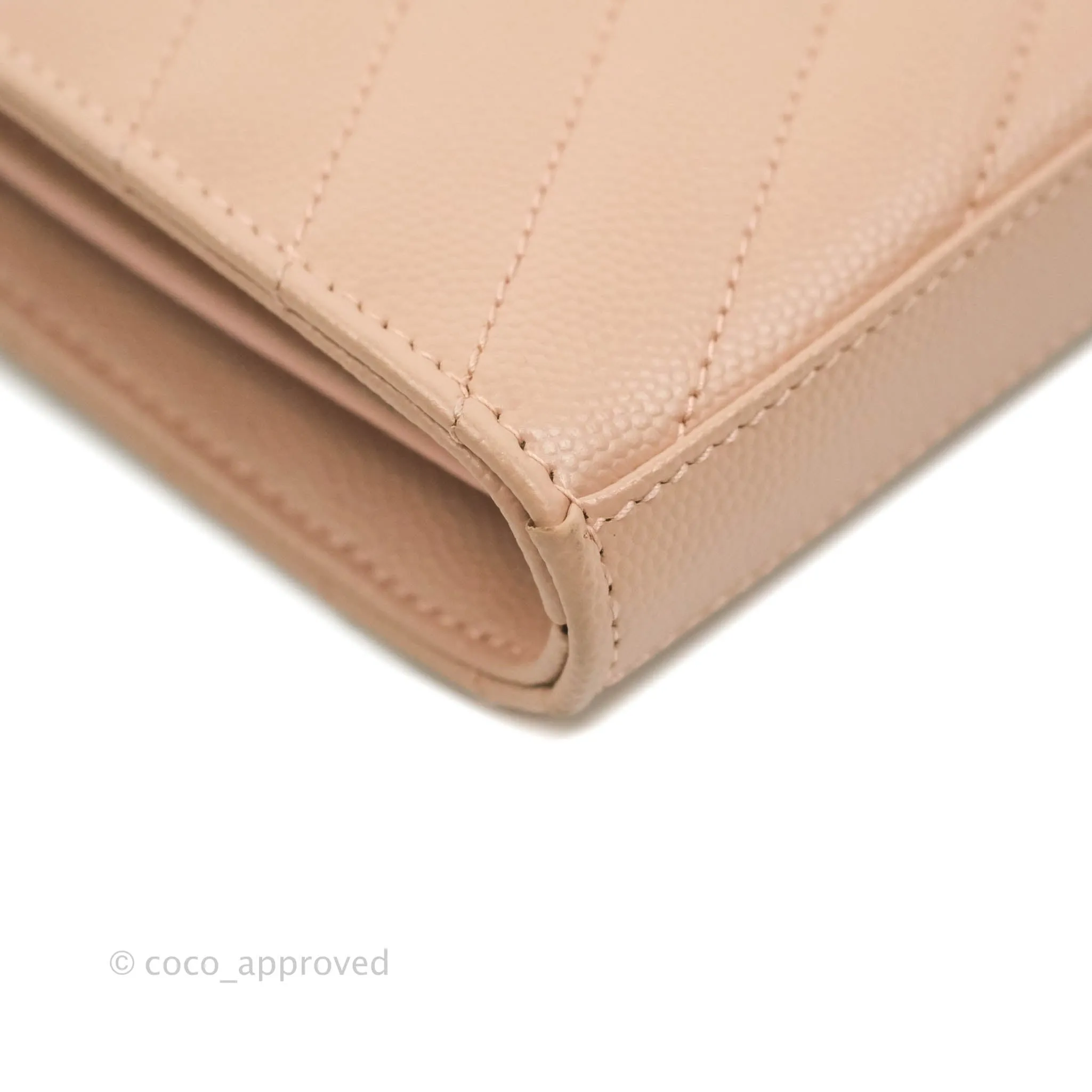 Saint Laurent Wallet on Chain Beige Pink Grained Leather Silver Hardware