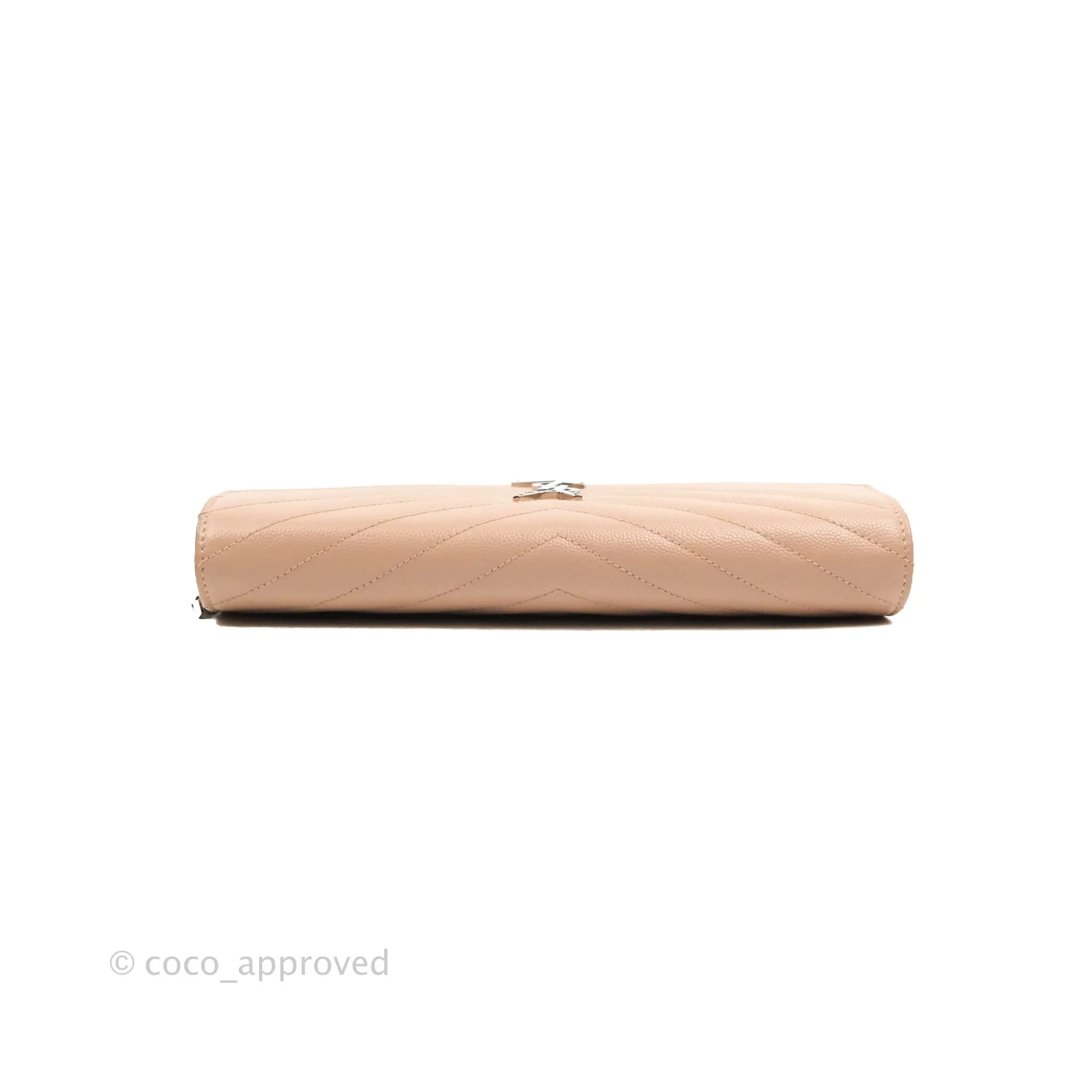 Saint Laurent Wallet on Chain Beige Pink Grained Leather Silver Hardware