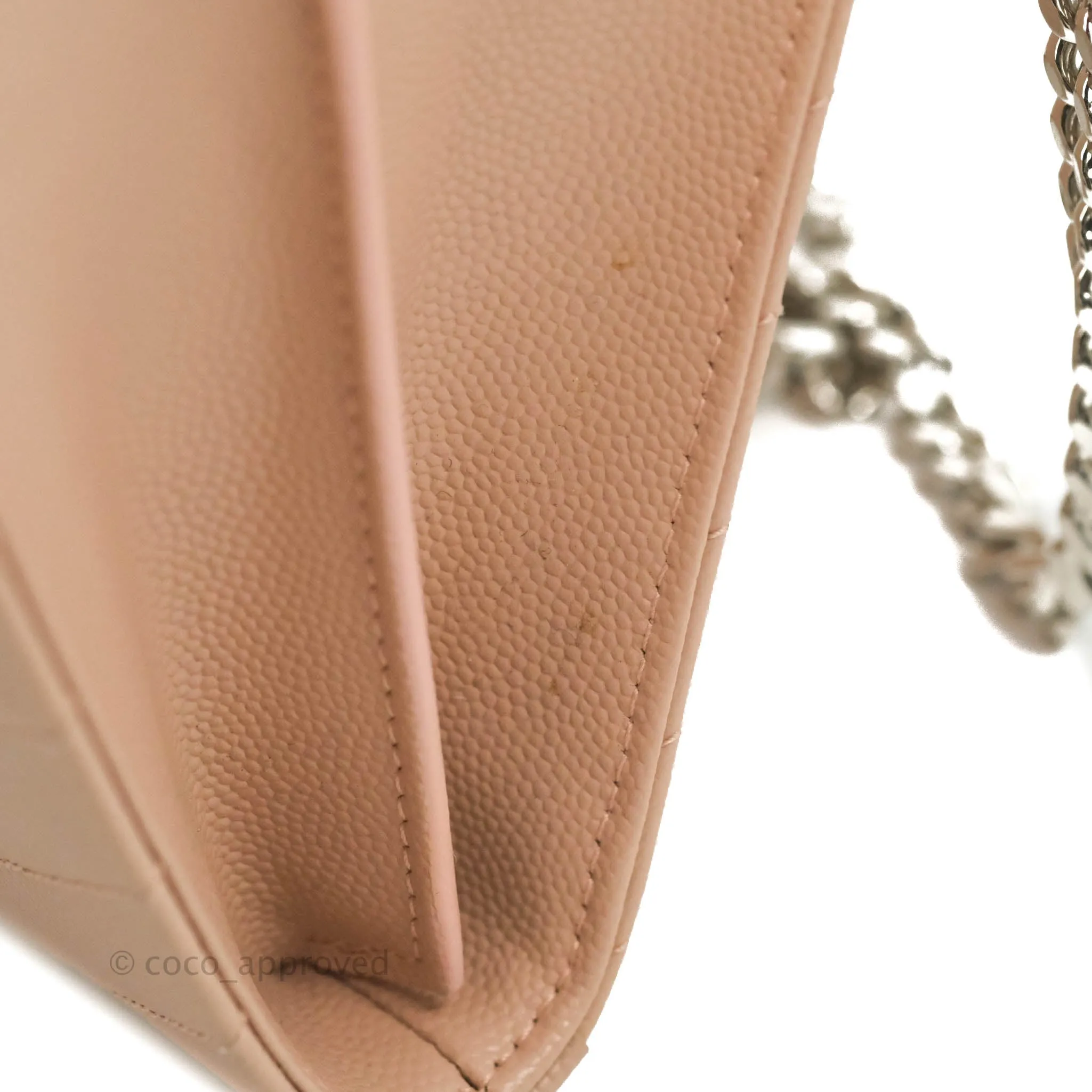 Saint Laurent Wallet on Chain Beige Pink Grained Leather Silver Hardware
