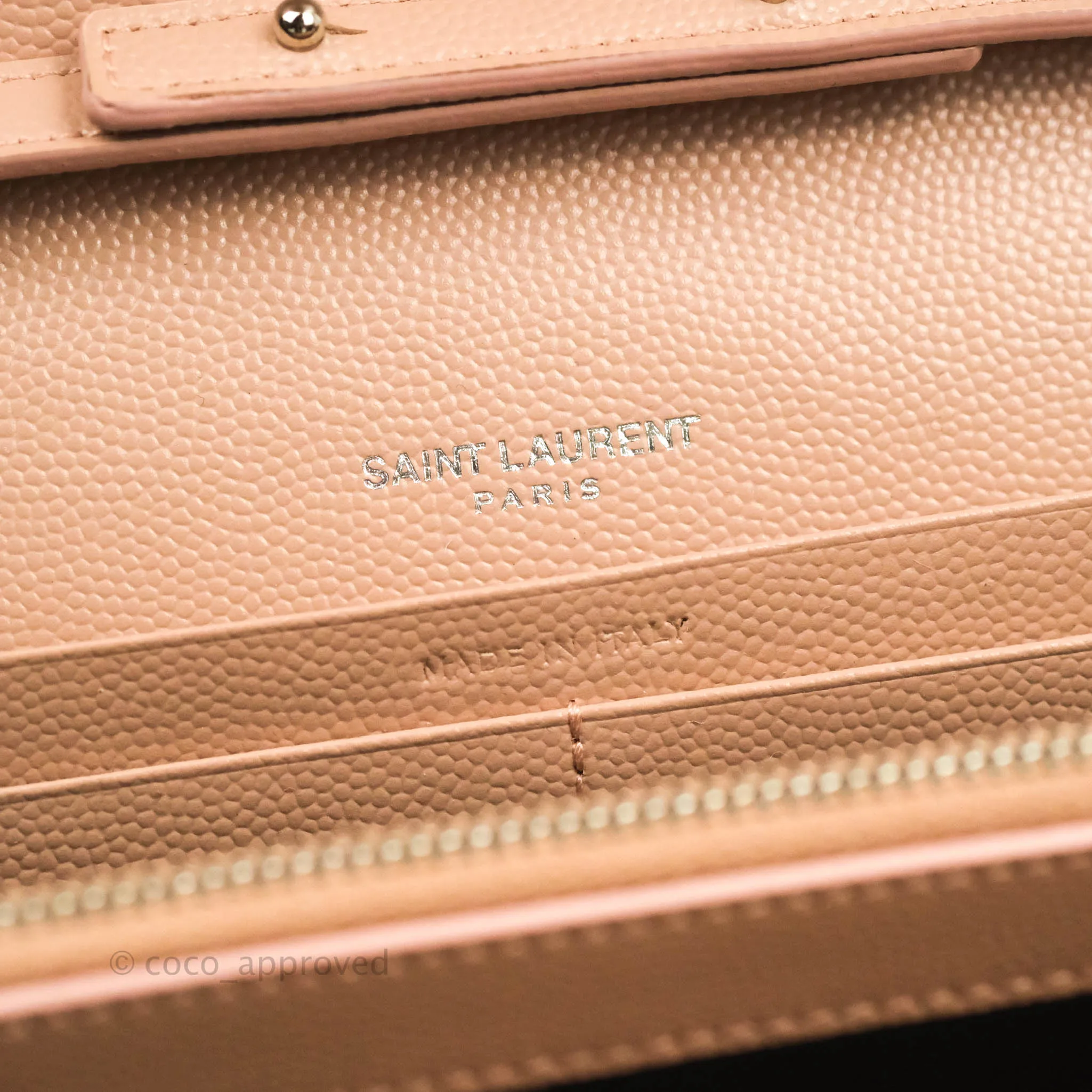 Saint Laurent Wallet on Chain Beige Pink Grained Leather Silver Hardware
