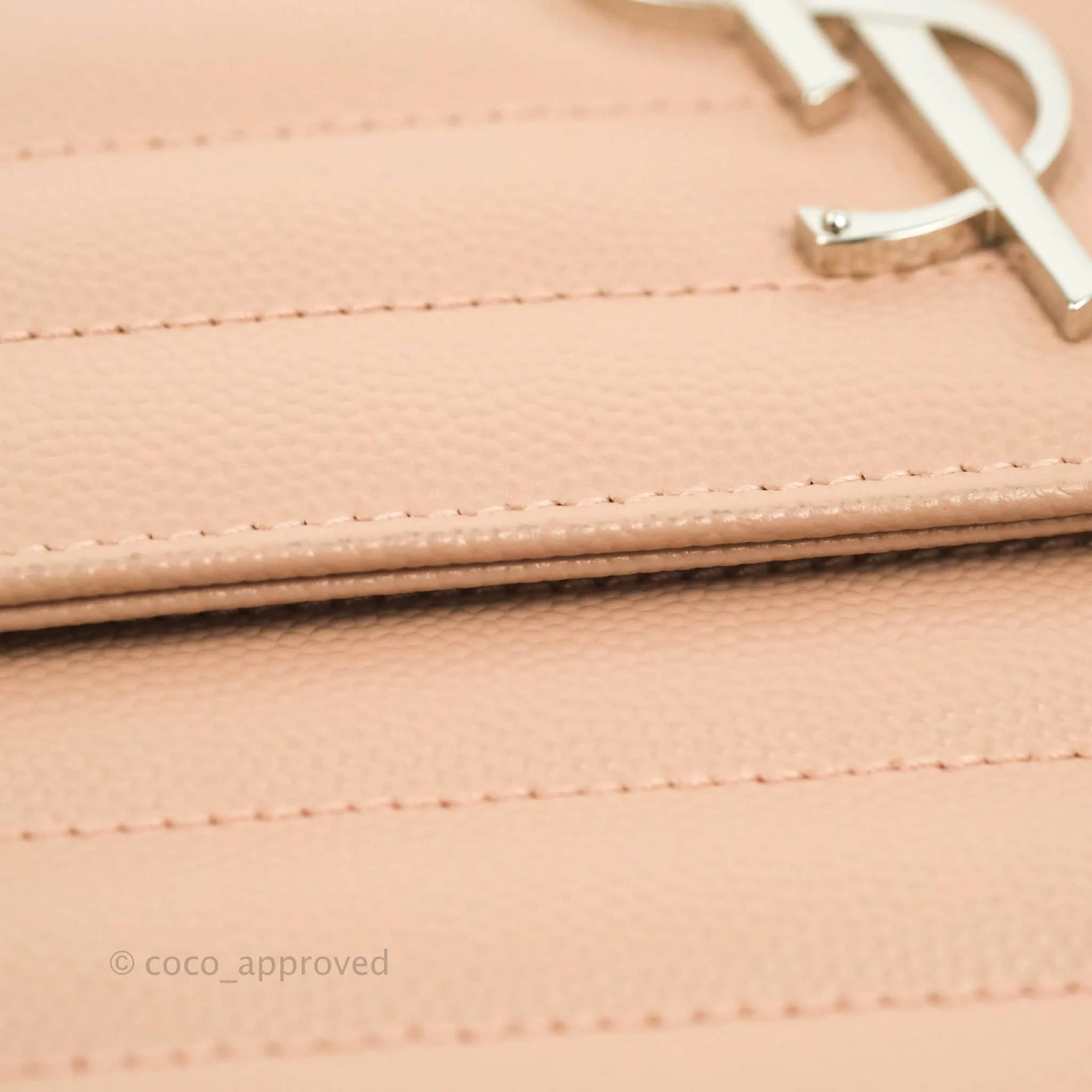 Saint Laurent Wallet on Chain Beige Pink Grained Leather Silver Hardware