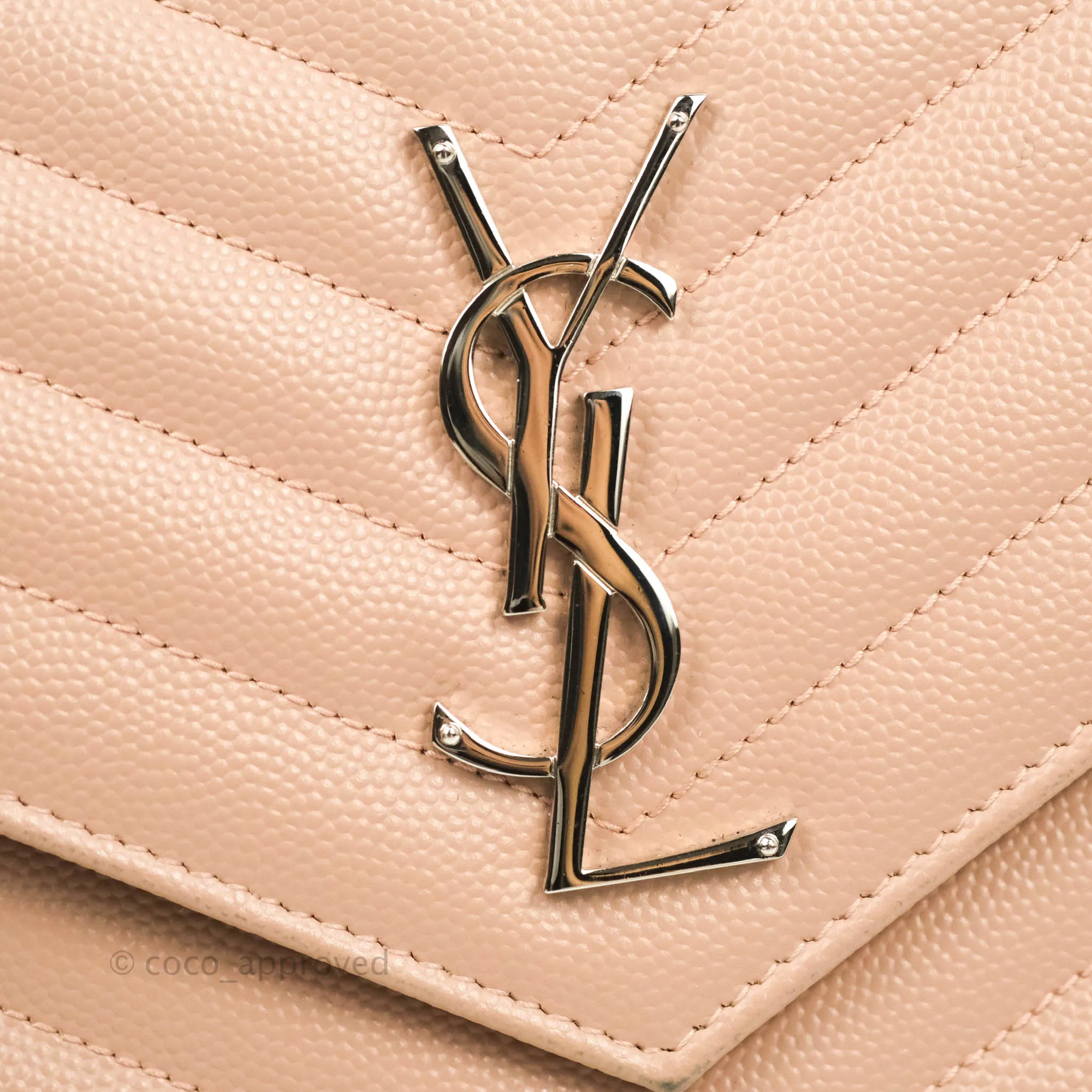 Saint Laurent Wallet on Chain Beige Pink Grained Leather Silver Hardware