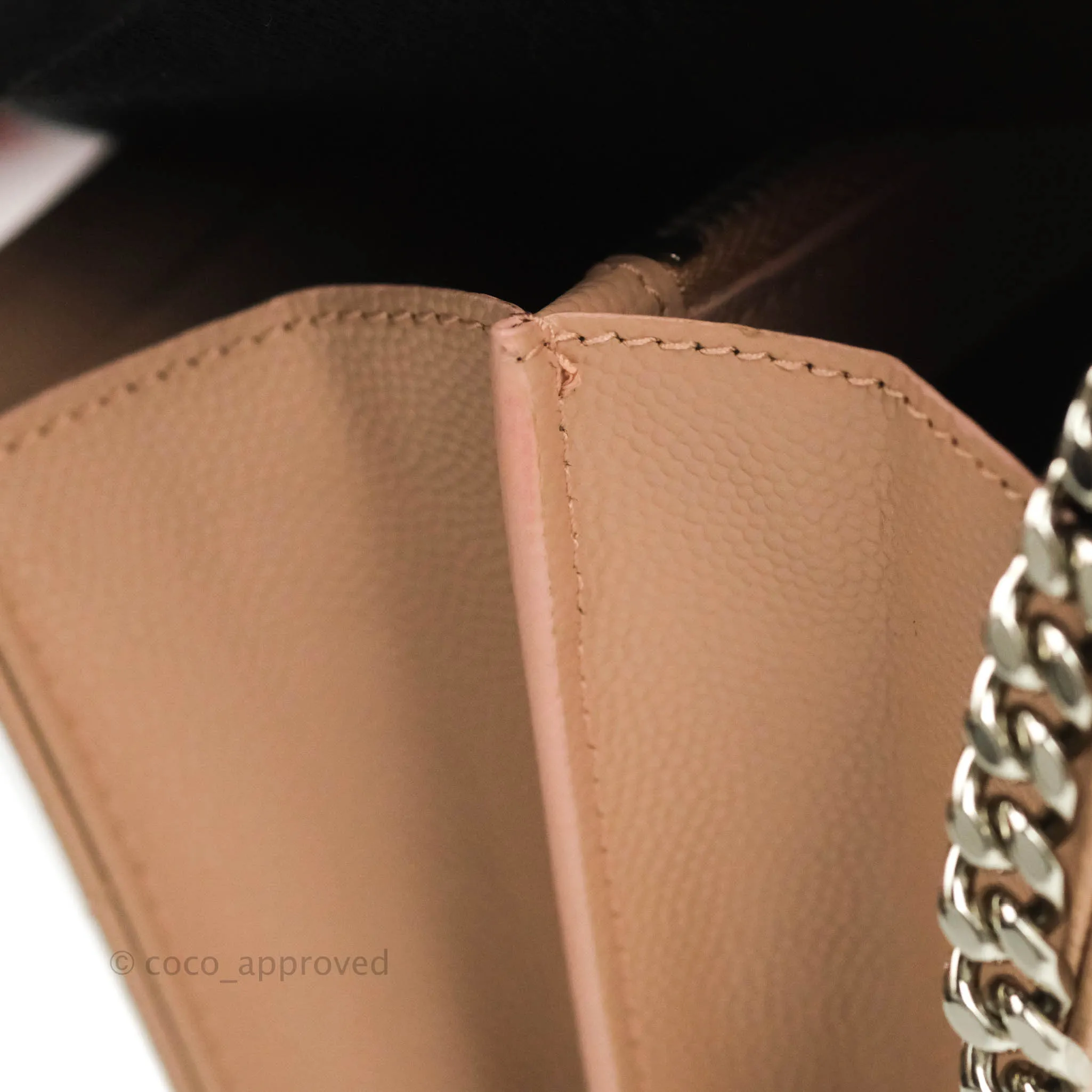 Saint Laurent Wallet on Chain Beige Pink Grained Leather Silver Hardware