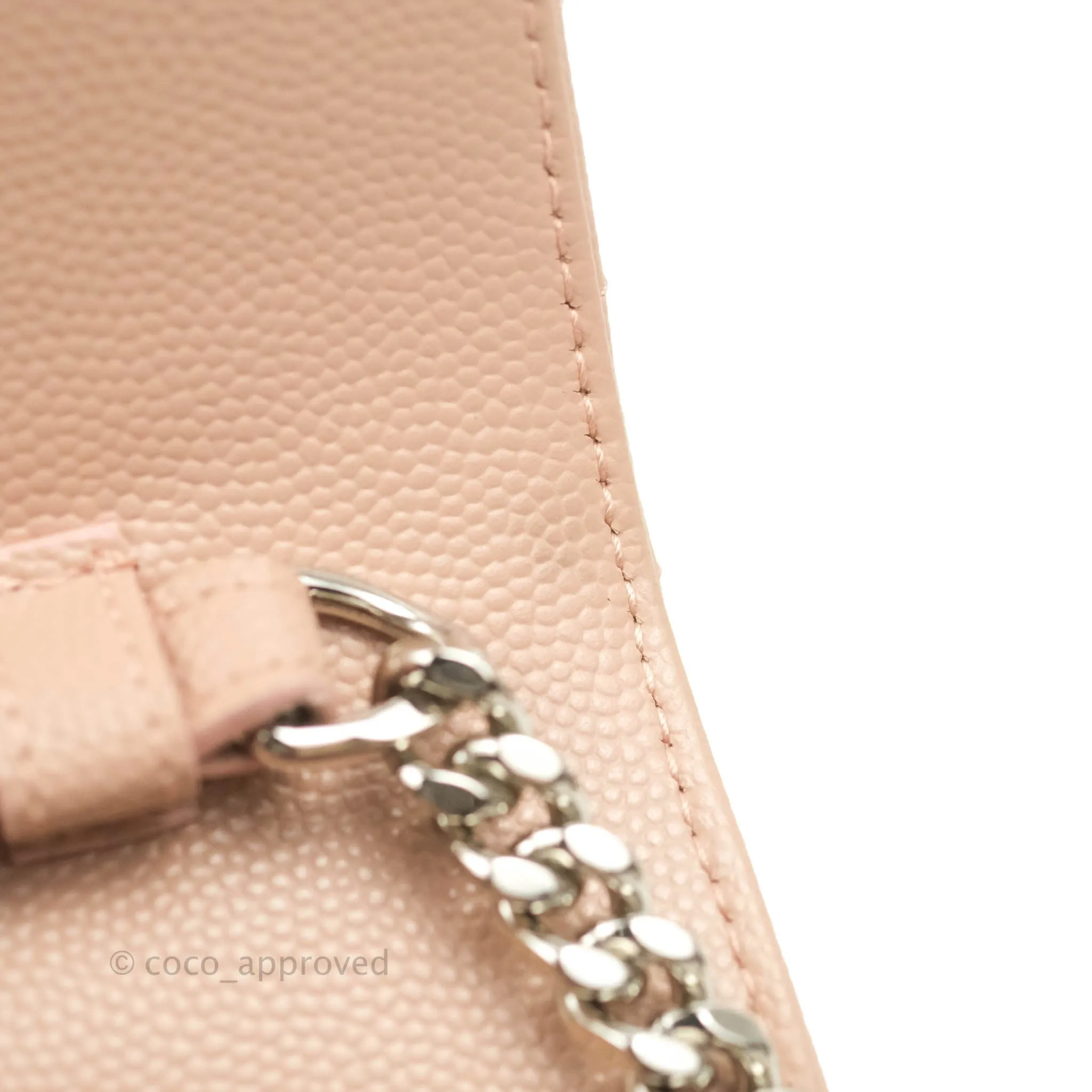 Saint Laurent Wallet on Chain Beige Pink Grained Leather Silver Hardware