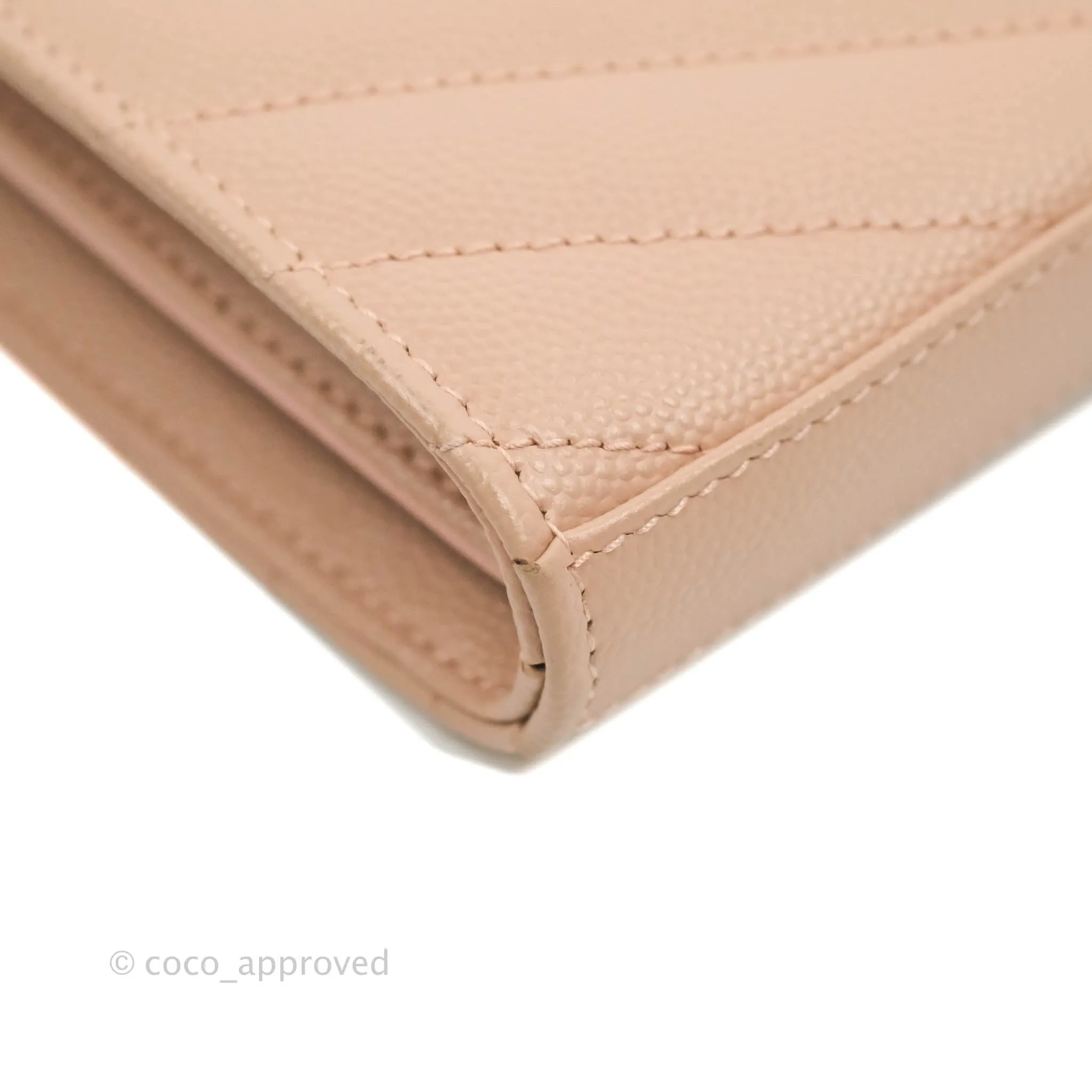 Saint Laurent Wallet on Chain Beige Pink Grained Leather Silver Hardware