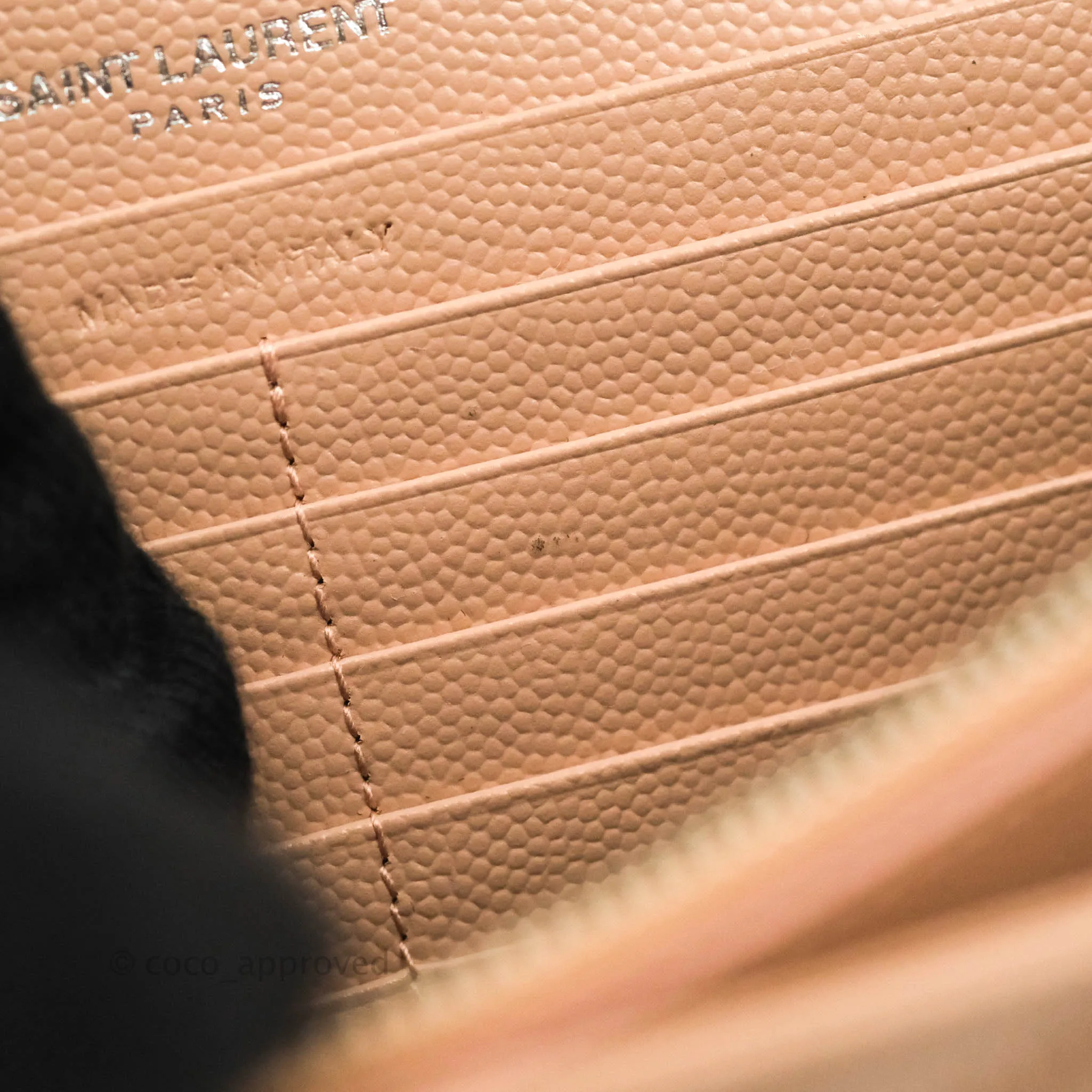 Saint Laurent Wallet on Chain Beige Pink Grained Leather Silver Hardware