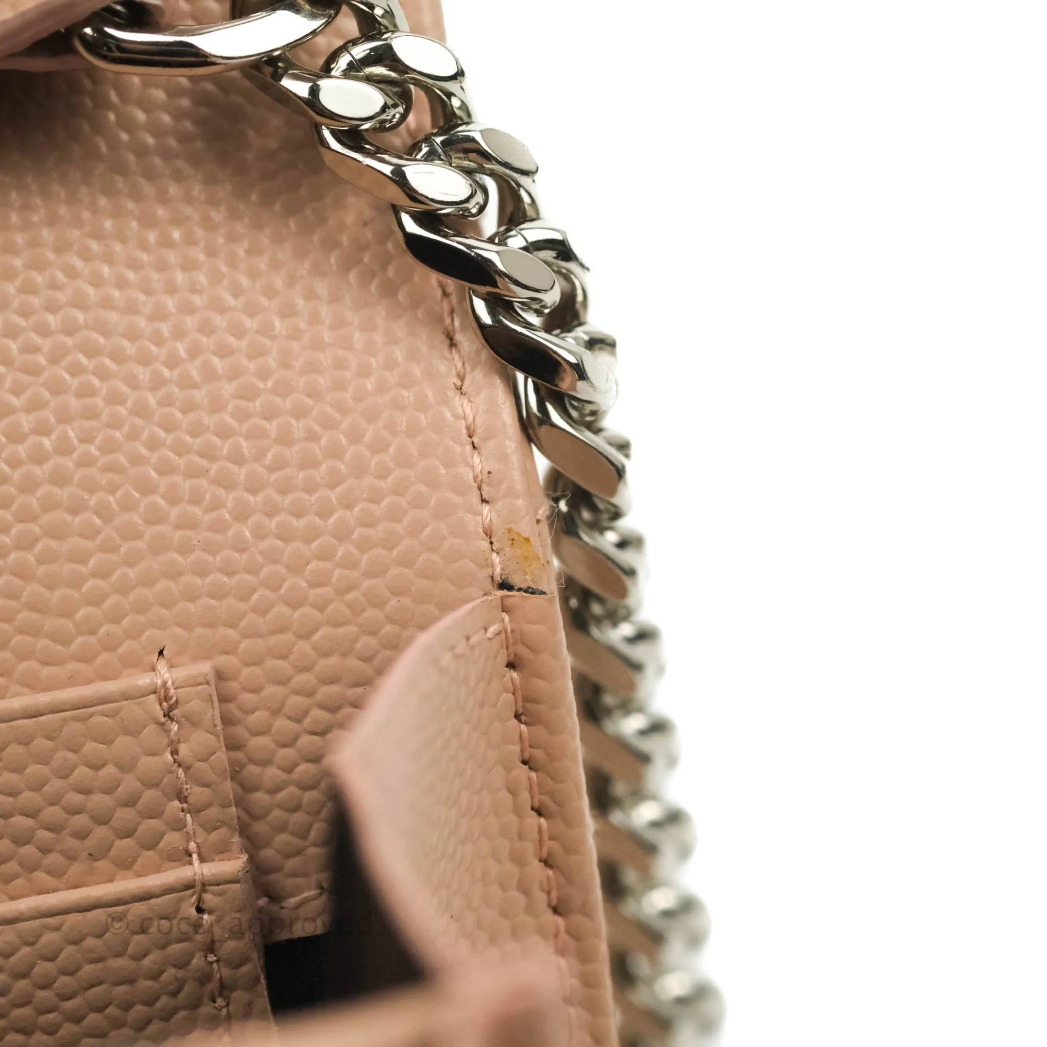Saint Laurent Wallet on Chain Beige Pink Grained Leather Silver Hardware