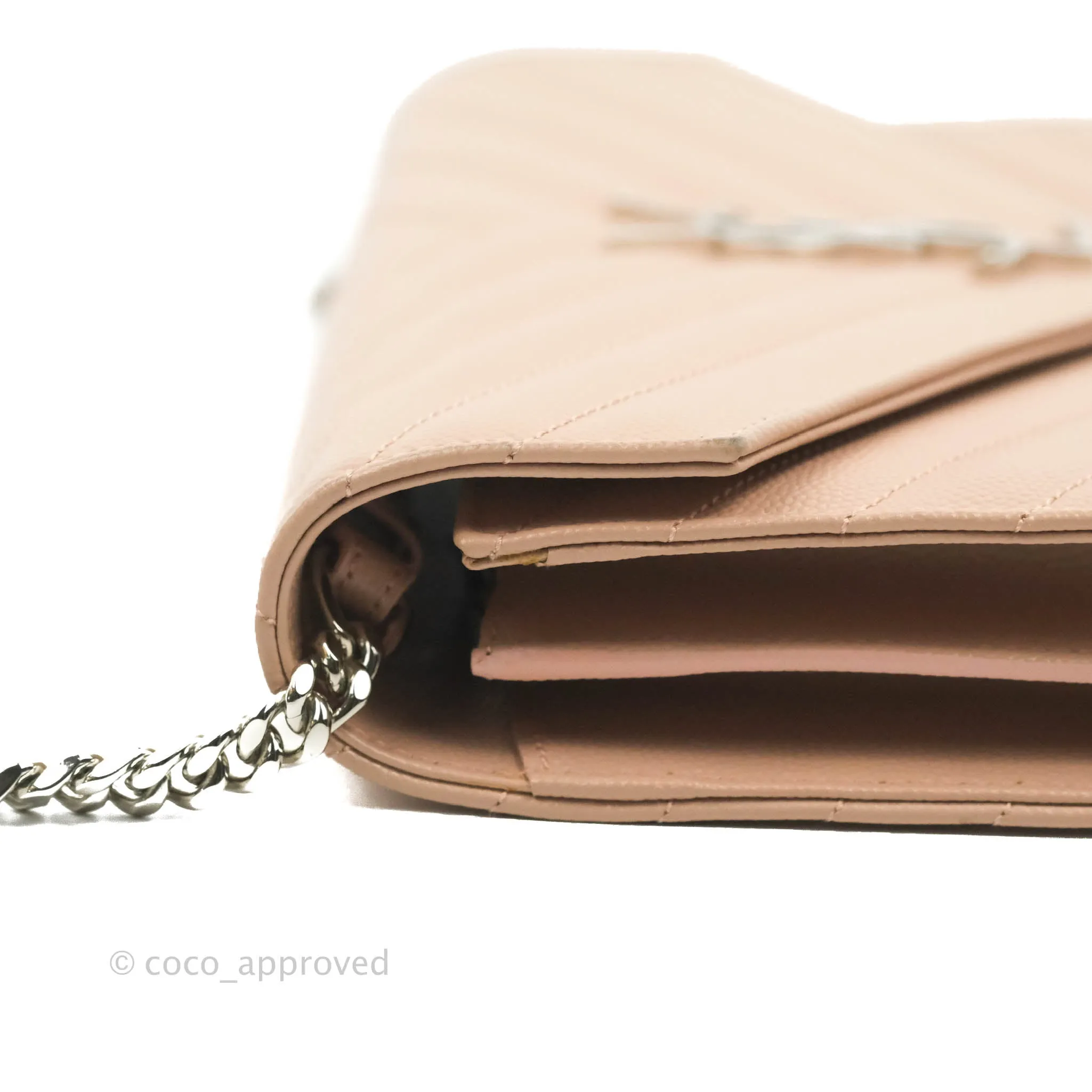 Saint Laurent Wallet on Chain Beige Pink Grained Leather Silver Hardware