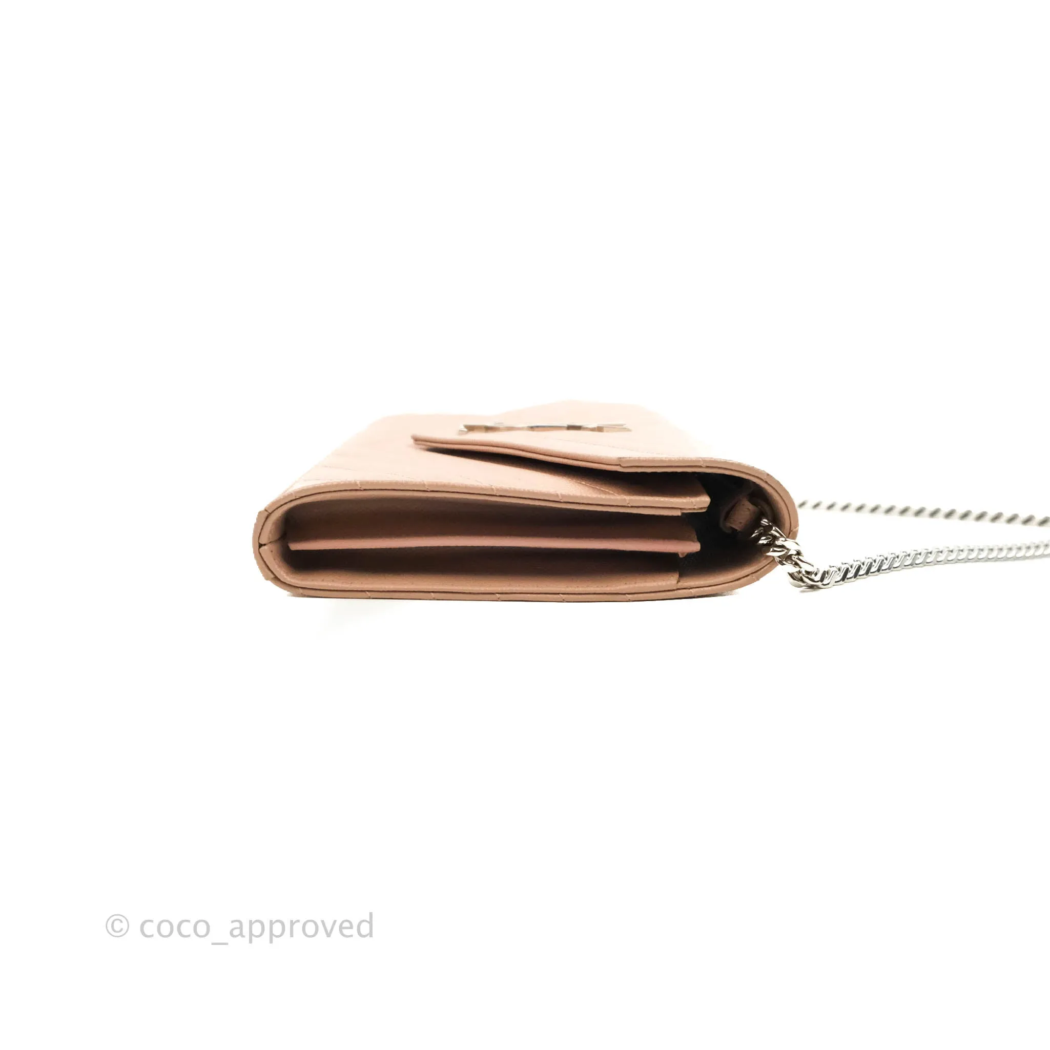 Saint Laurent Wallet on Chain Beige Pink Grained Leather Silver Hardware