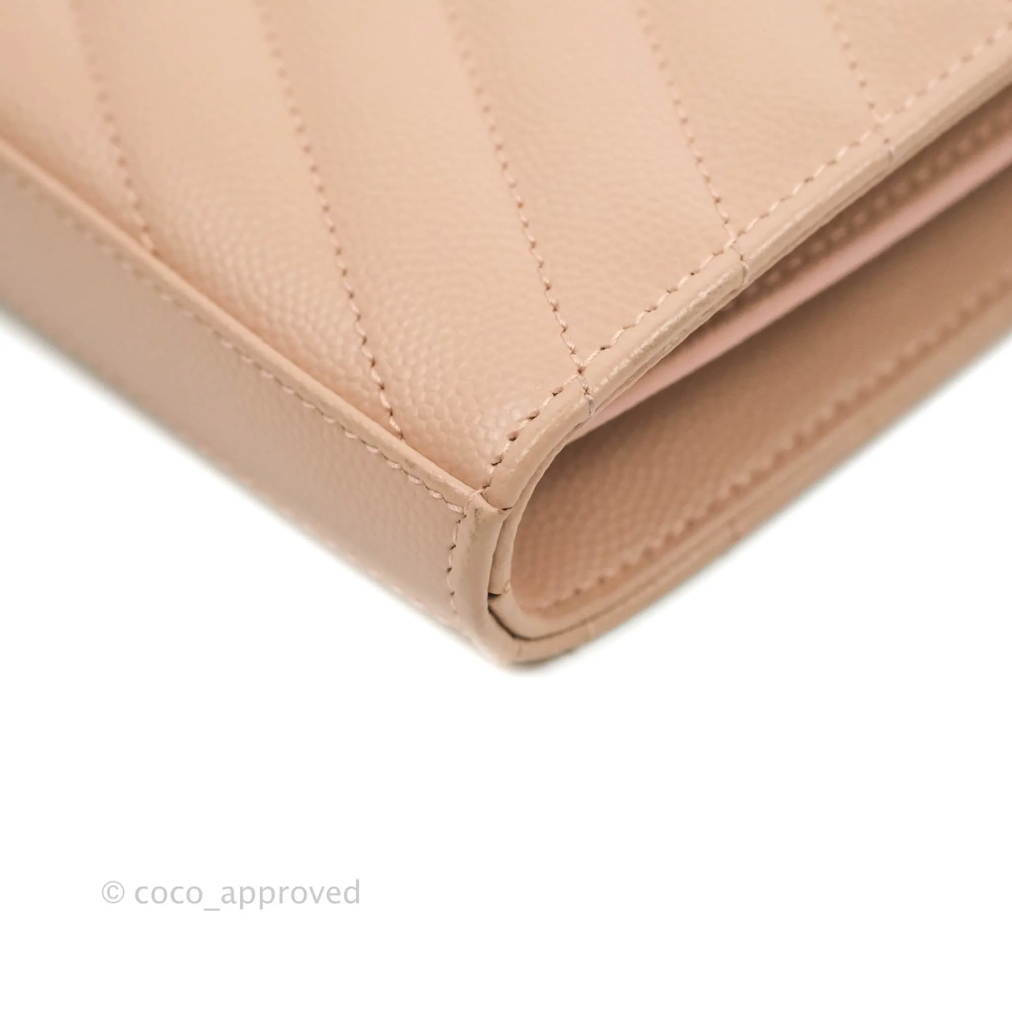 Saint Laurent Wallet on Chain Beige Pink Grained Leather Silver Hardware