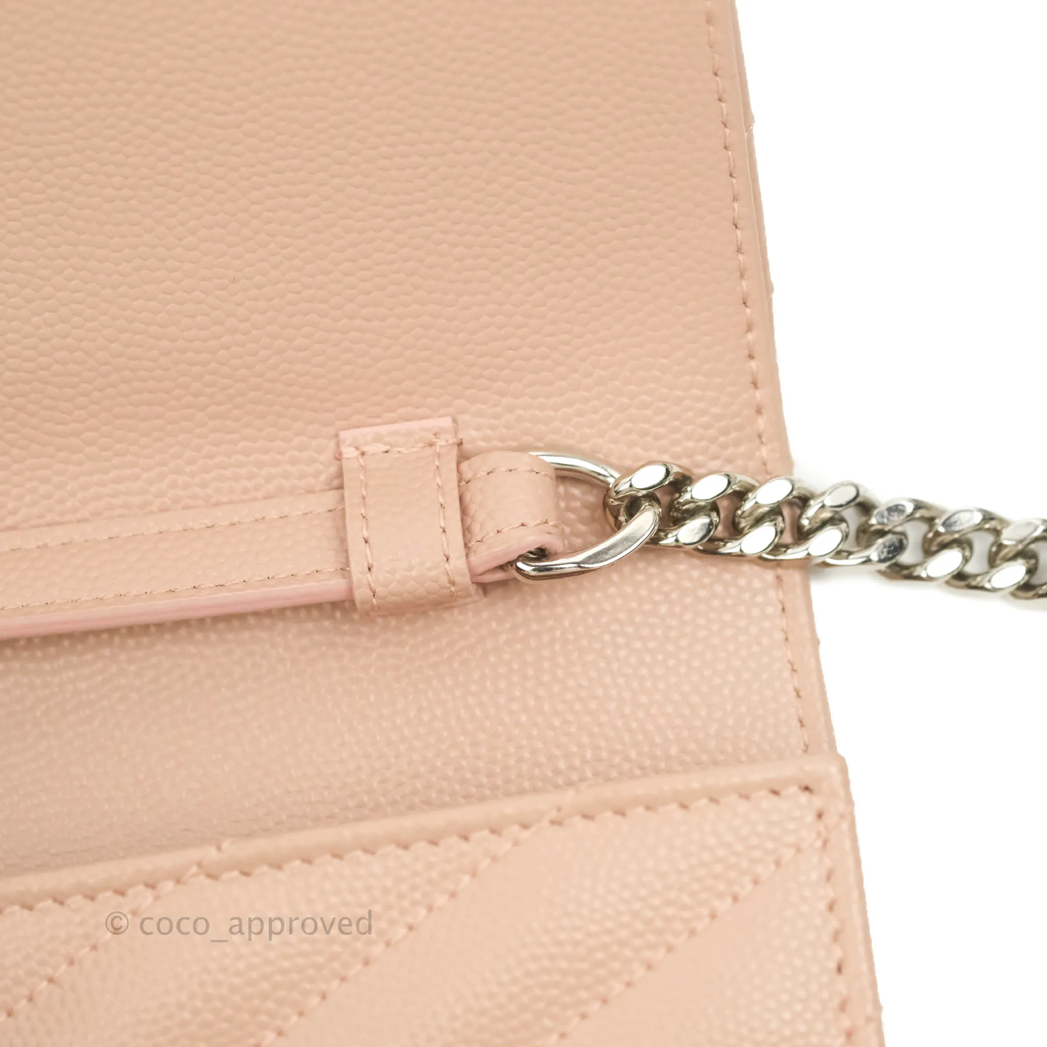 Saint Laurent Wallet on Chain Beige Pink Grained Leather Silver Hardware