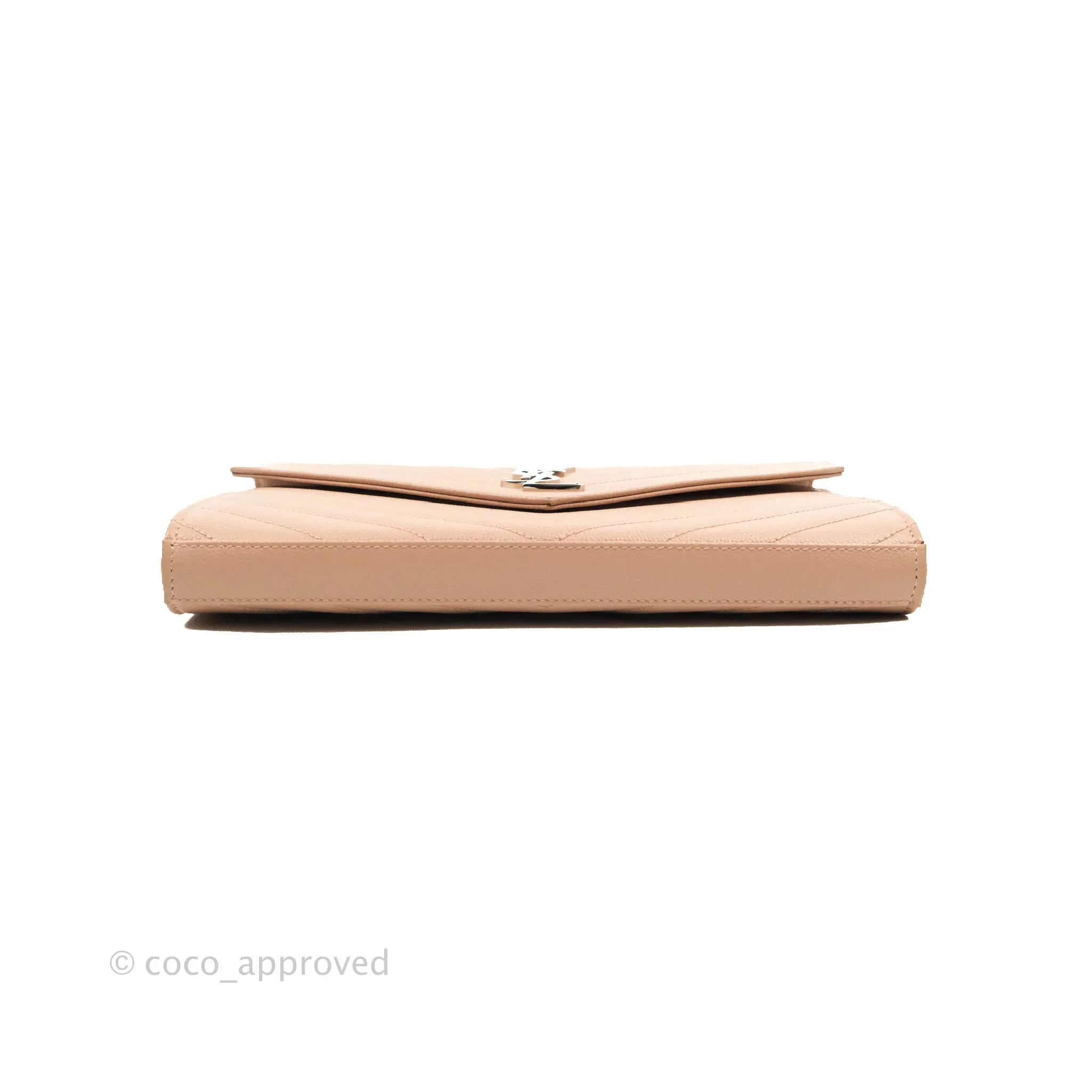 Saint Laurent Wallet on Chain Beige Pink Grained Leather Silver Hardware