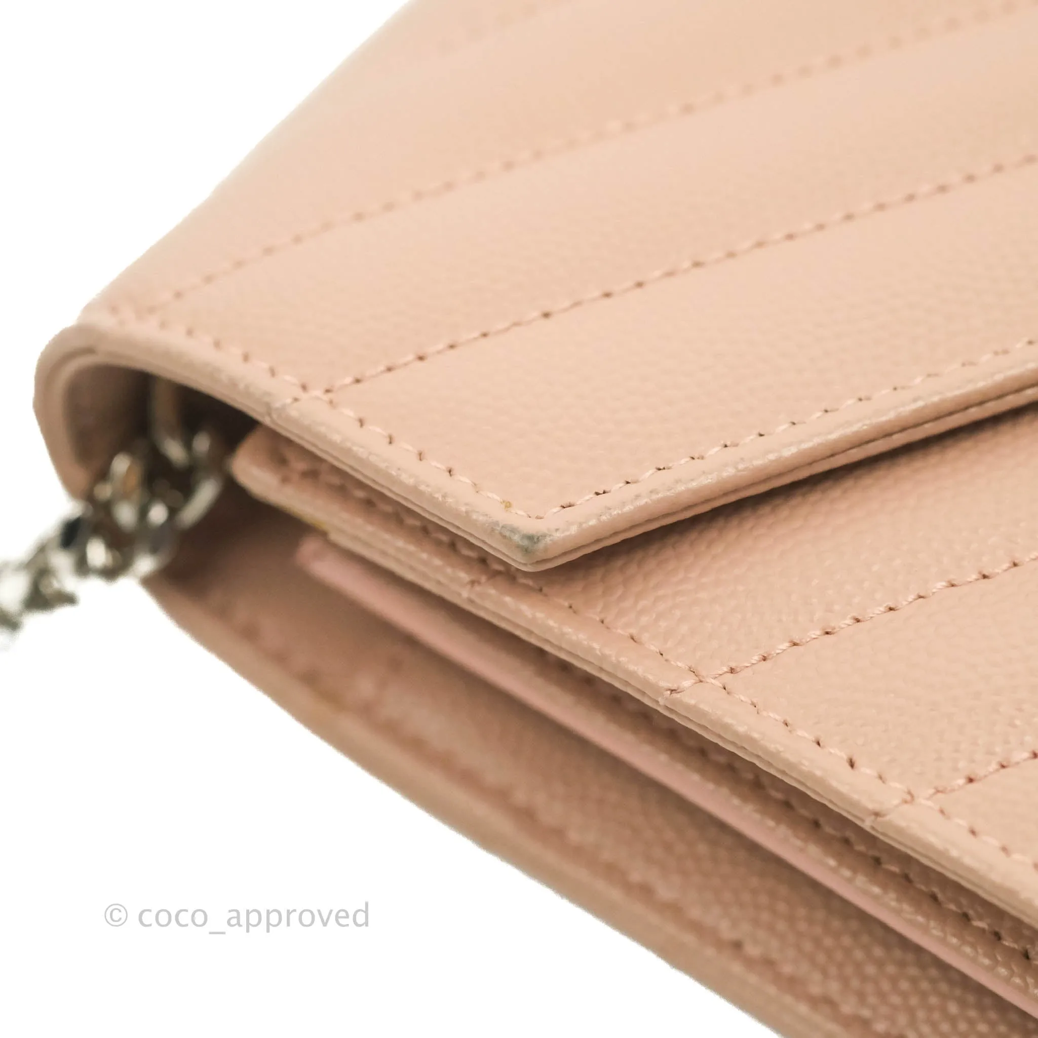 Saint Laurent Wallet on Chain Beige Pink Grained Leather Silver Hardware