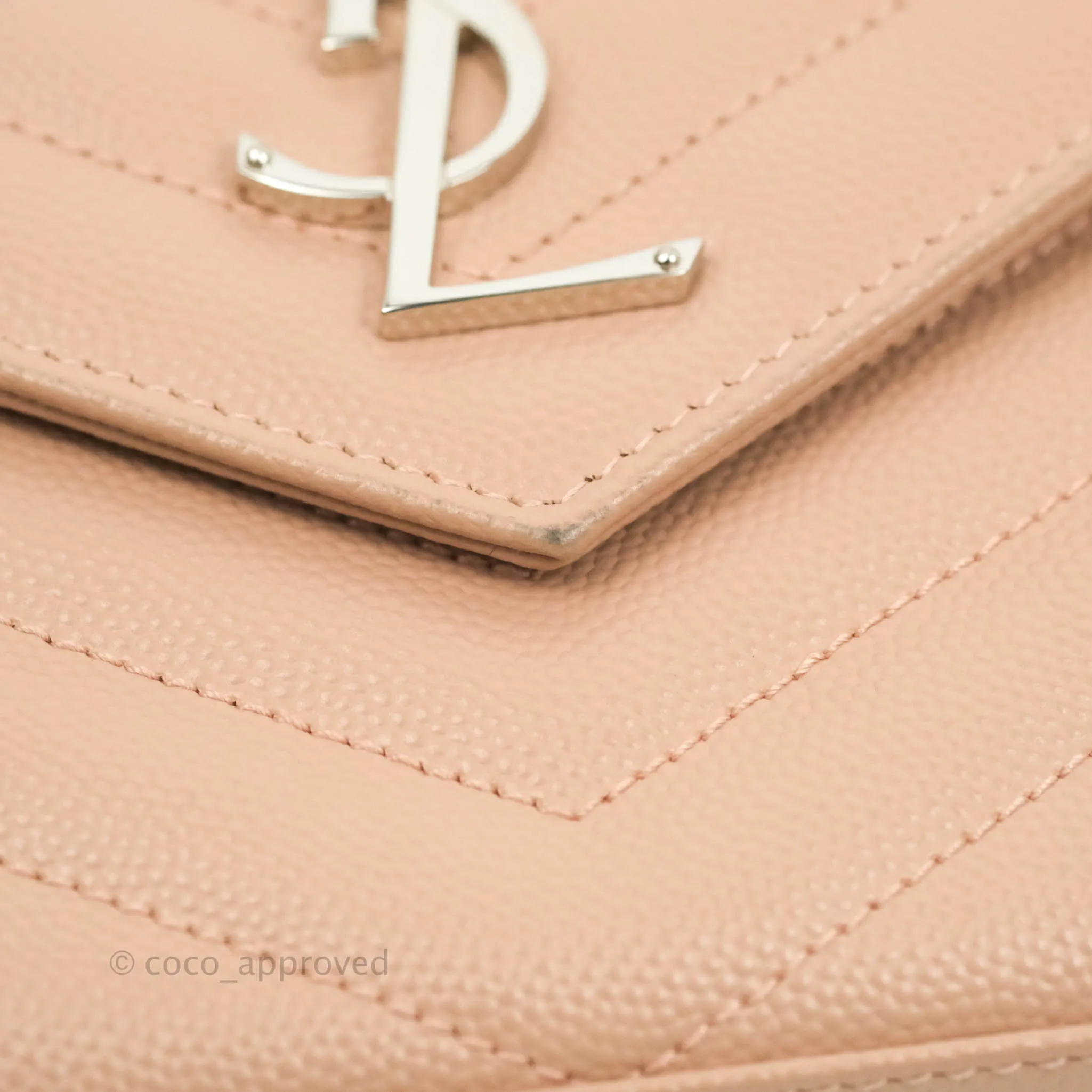 Saint Laurent Wallet on Chain Beige Pink Grained Leather Silver Hardware