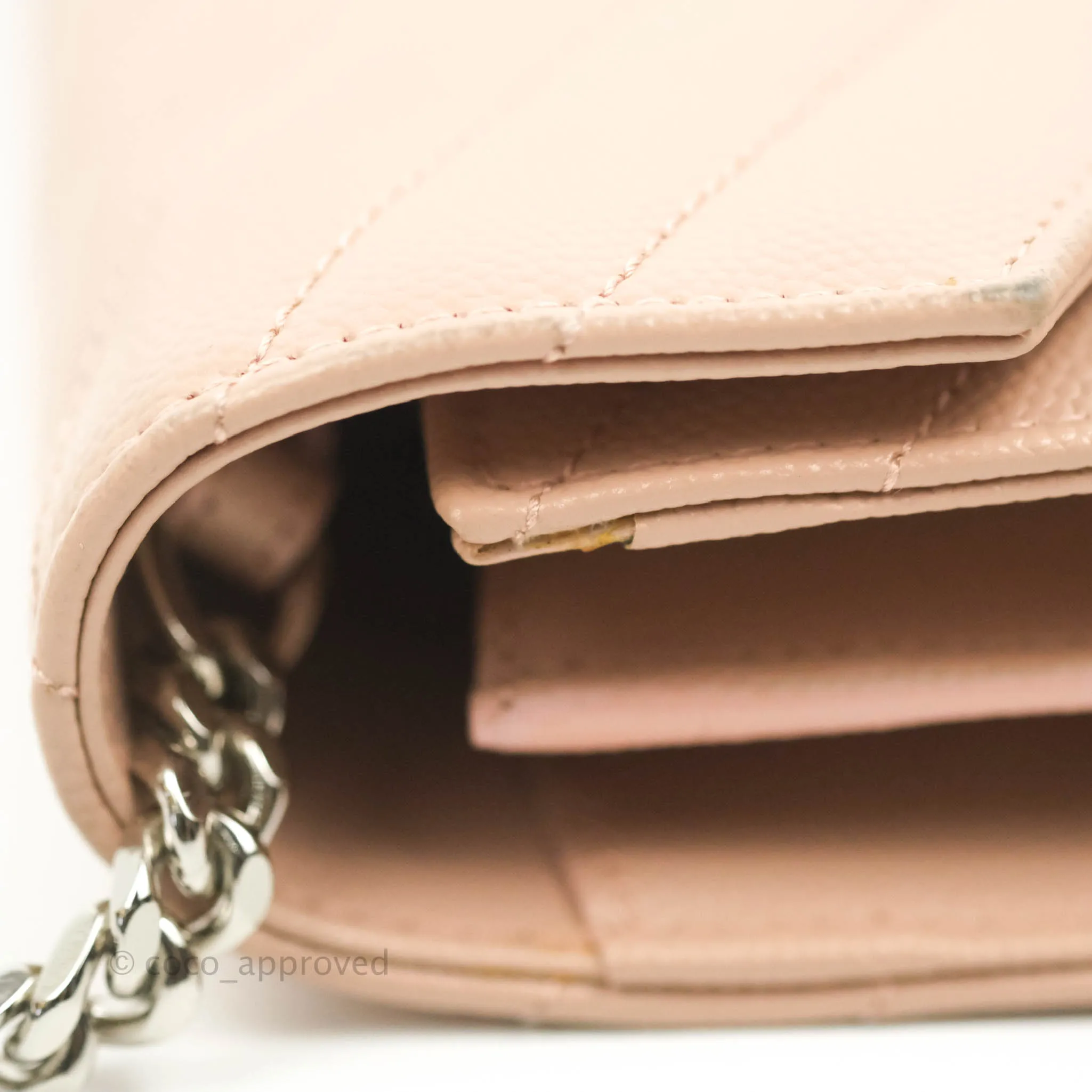 Saint Laurent Wallet on Chain Beige Pink Grained Leather Silver Hardware