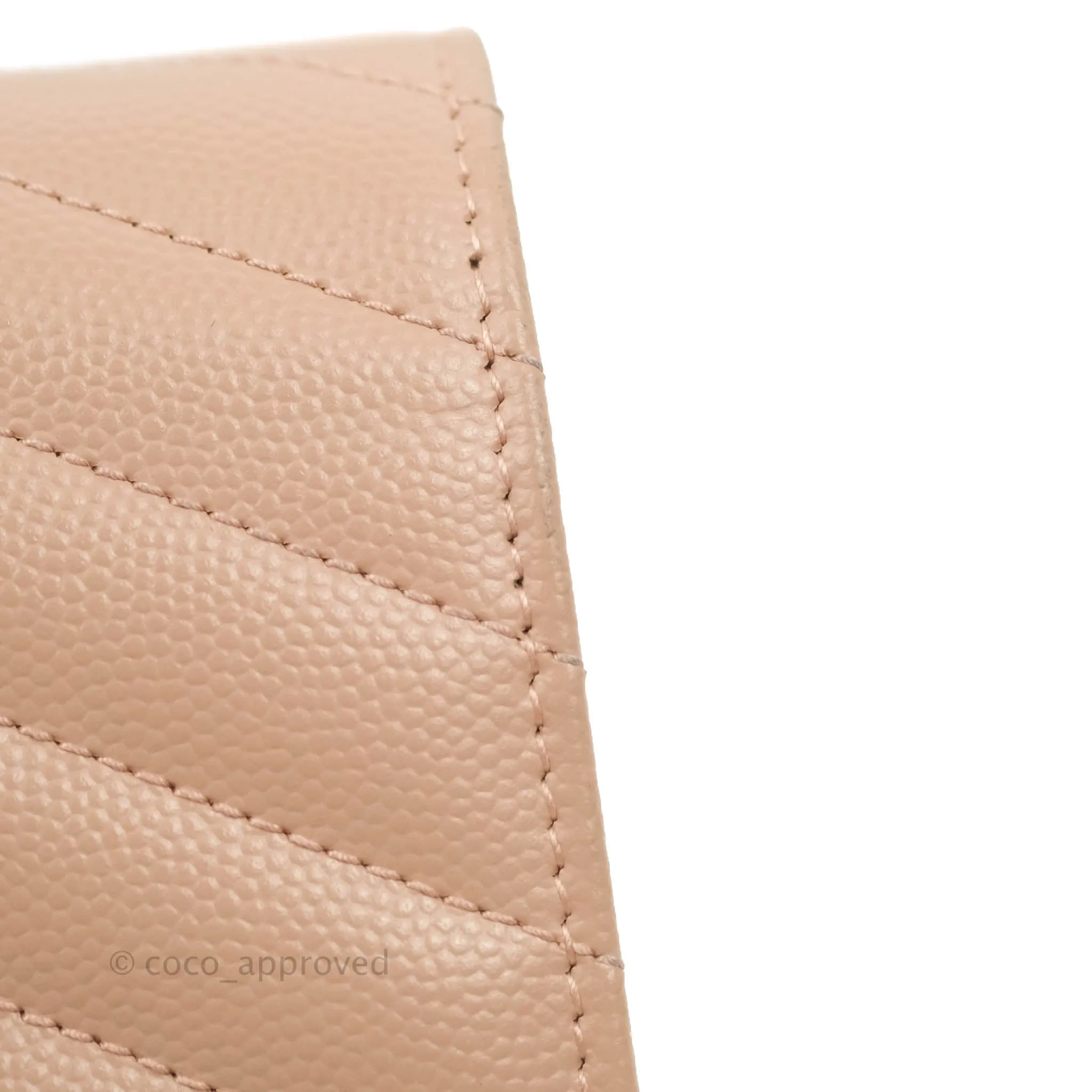 Saint Laurent Wallet on Chain Beige Pink Grained Leather Silver Hardware