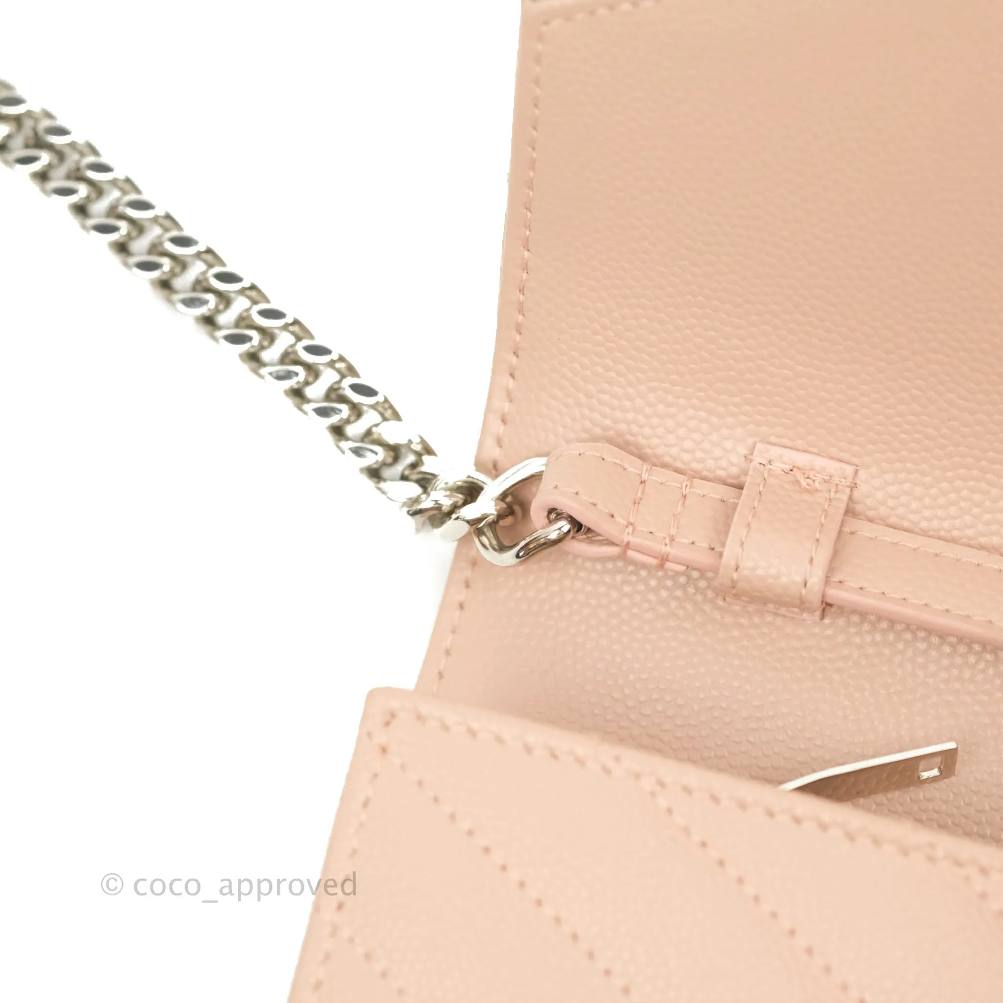 Saint Laurent Wallet on Chain Beige Pink Grained Leather Silver Hardware