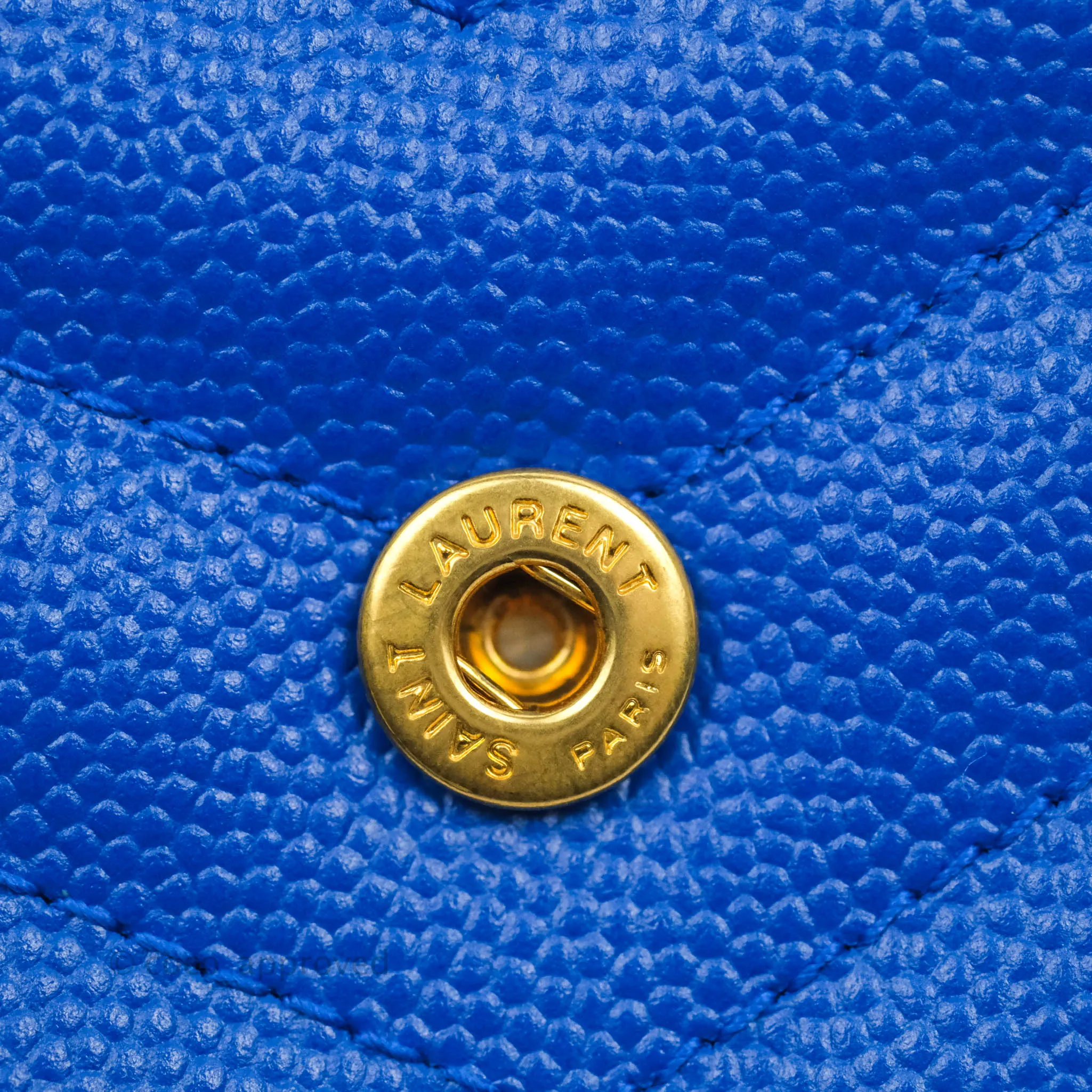 Saint Laurent Wallet on Chain Blue Grained Leather Gold Hardware