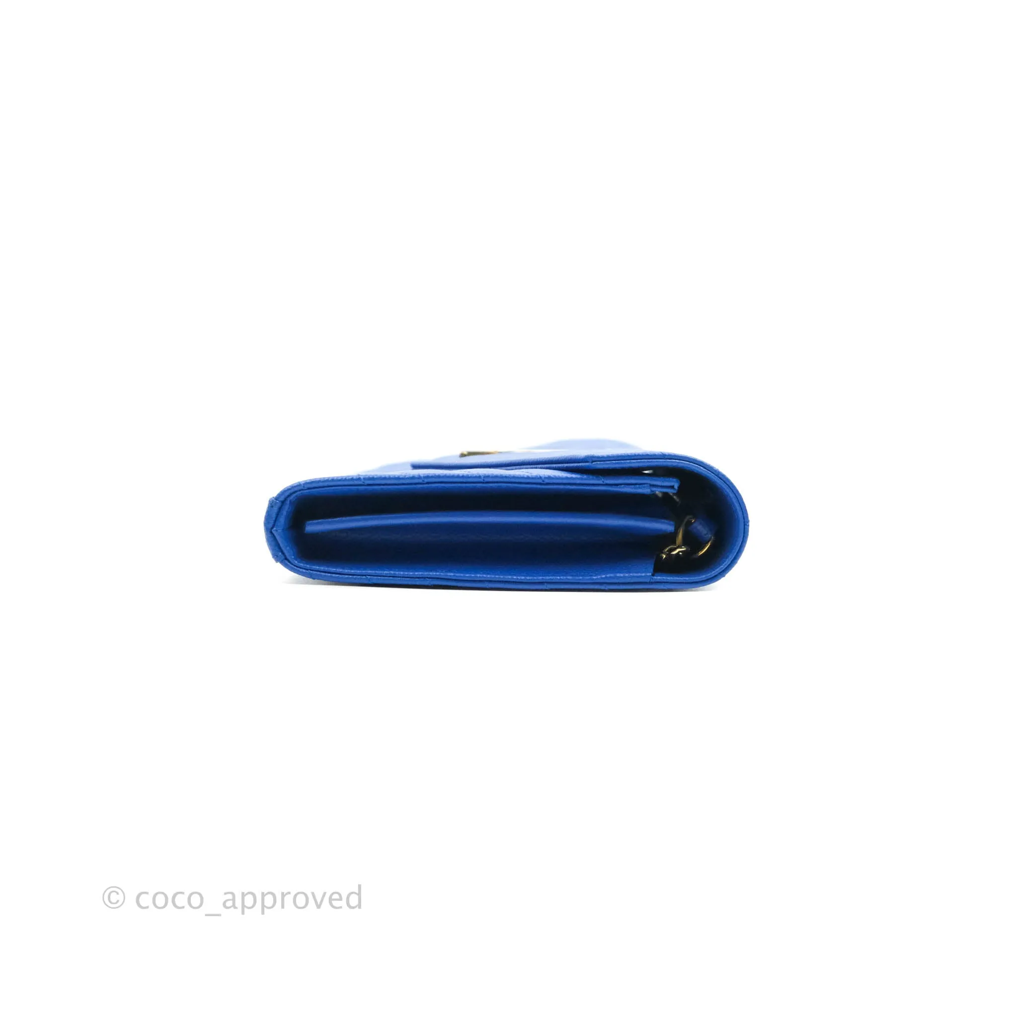 Saint Laurent Wallet on Chain Blue Grained Leather Gold Hardware