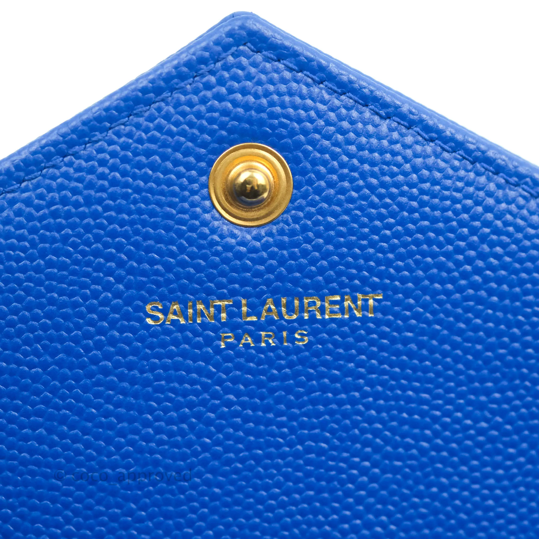 Saint Laurent Wallet on Chain Blue Grained Leather Gold Hardware