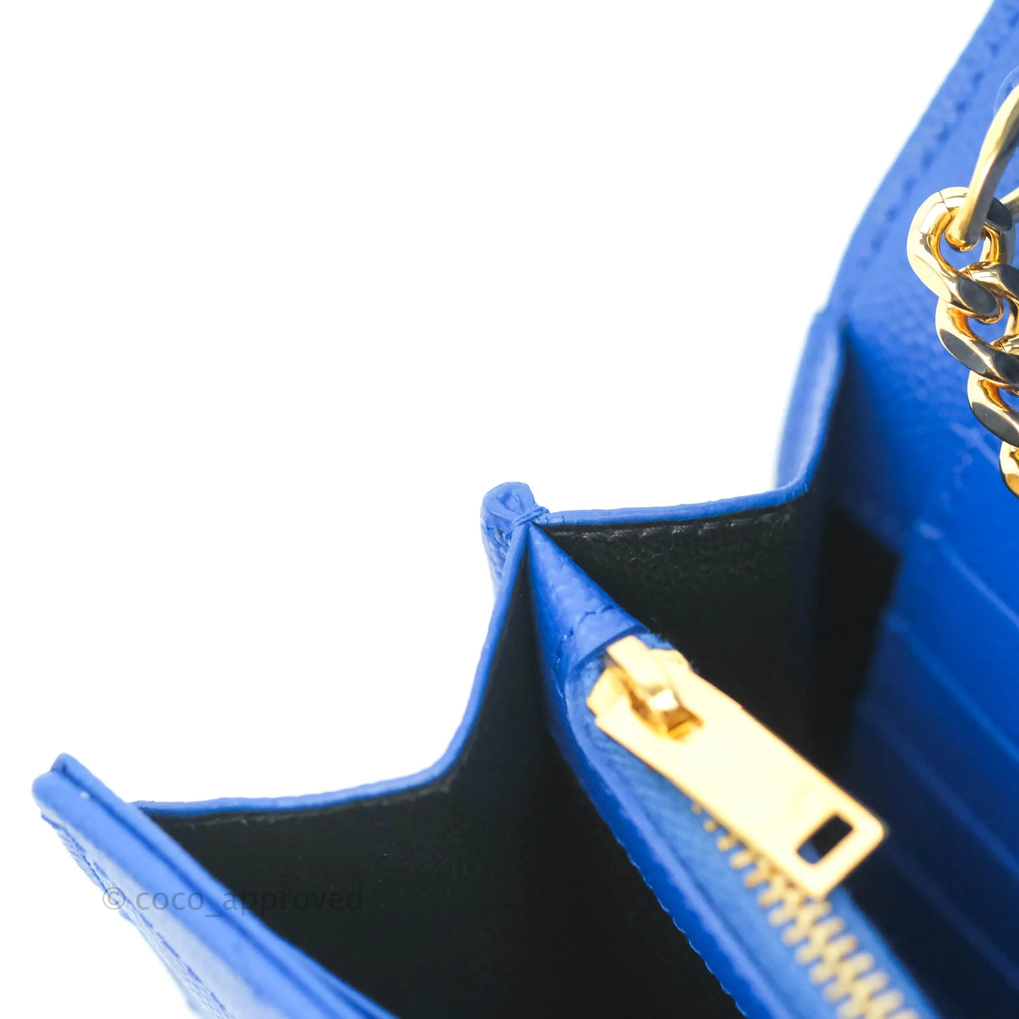 Saint Laurent Wallet on Chain Blue Grained Leather Gold Hardware