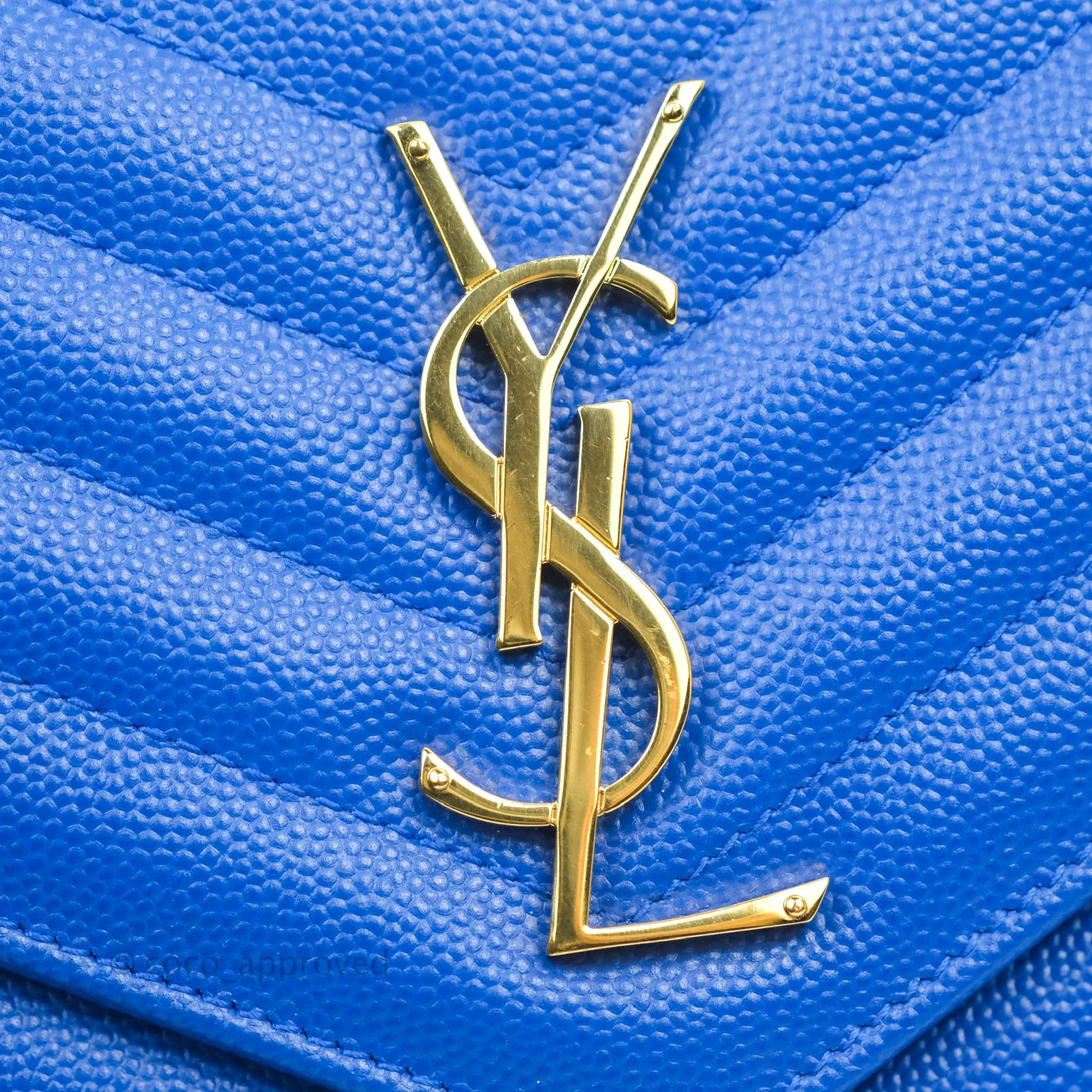 Saint Laurent Wallet on Chain Blue Grained Leather Gold Hardware