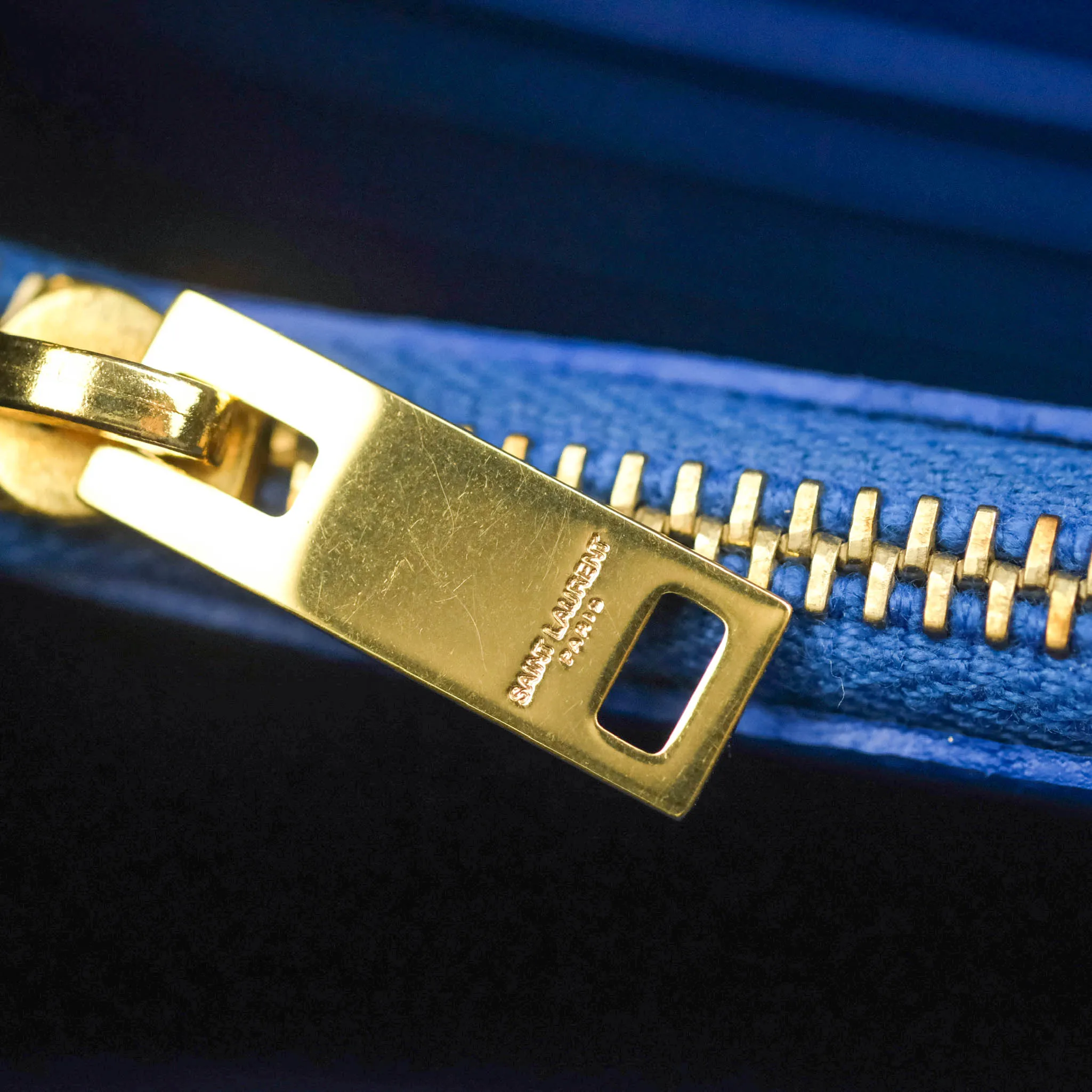 Saint Laurent Wallet on Chain Blue Grained Leather Gold Hardware