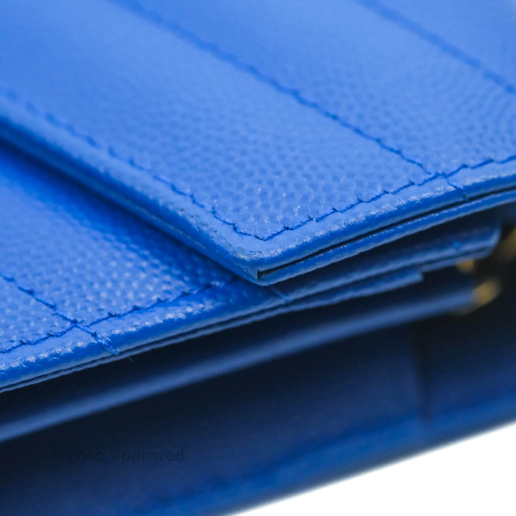 Saint Laurent Wallet on Chain Blue Grained Leather Gold Hardware