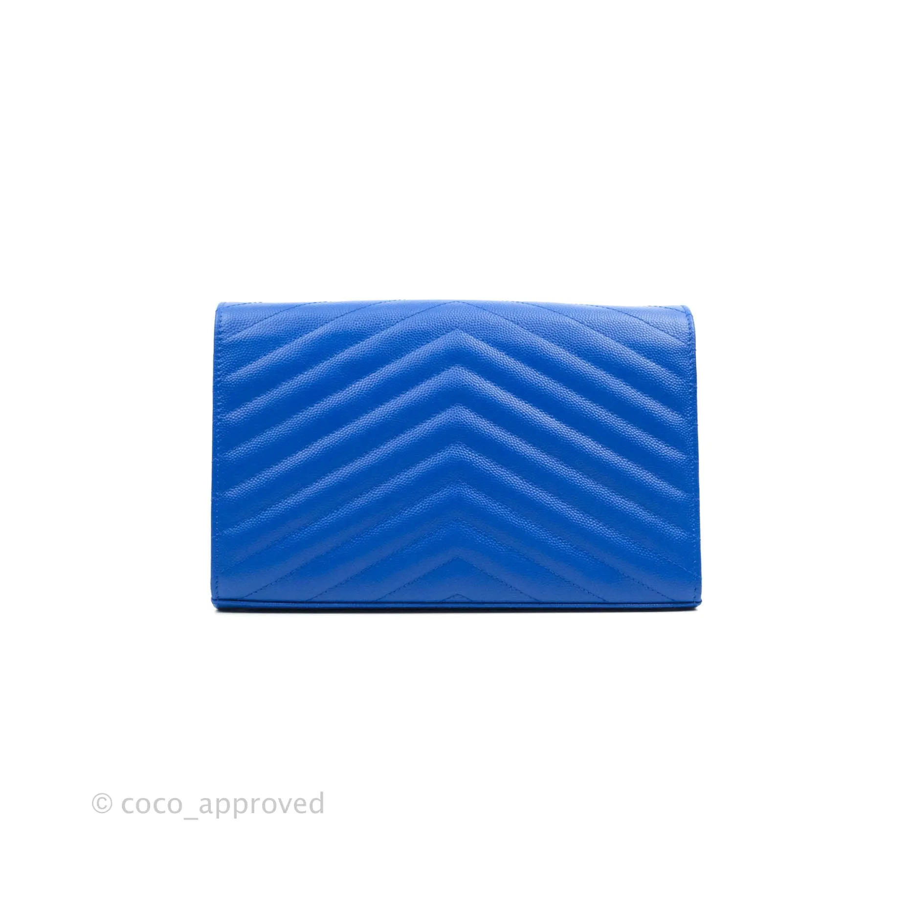 Saint Laurent Wallet on Chain Blue Grained Leather Gold Hardware