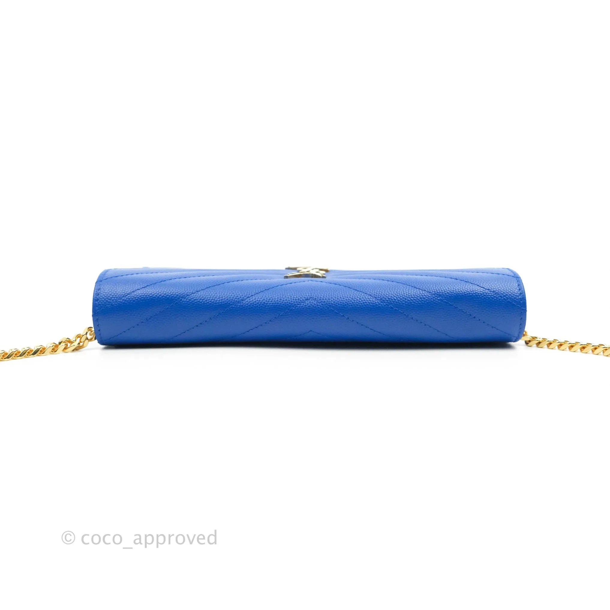Saint Laurent Wallet on Chain Blue Grained Leather Gold Hardware